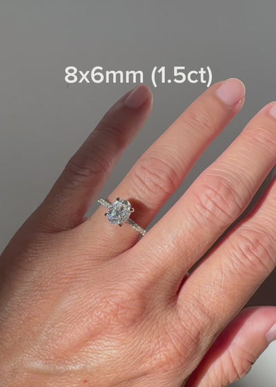 Oval moissanite 1.5ct diamond band engagement ring white gold - The Ava