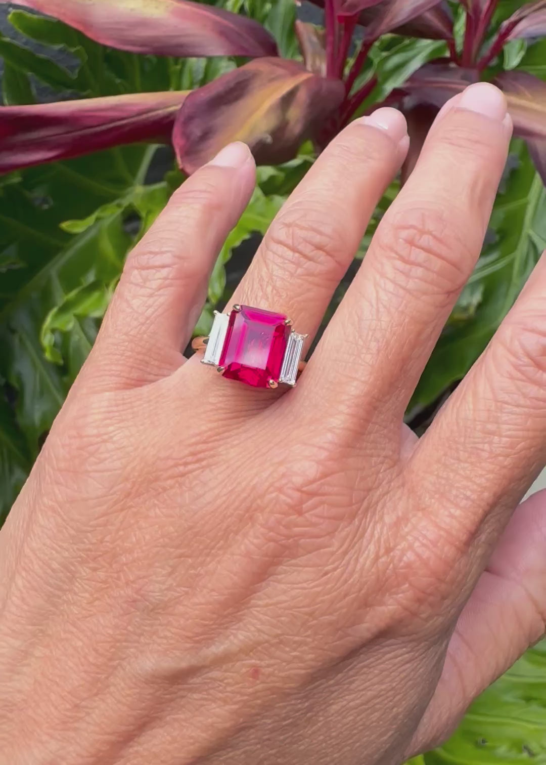 The Elena lab-grown ruby diamond ring 11x9mm yellow gold