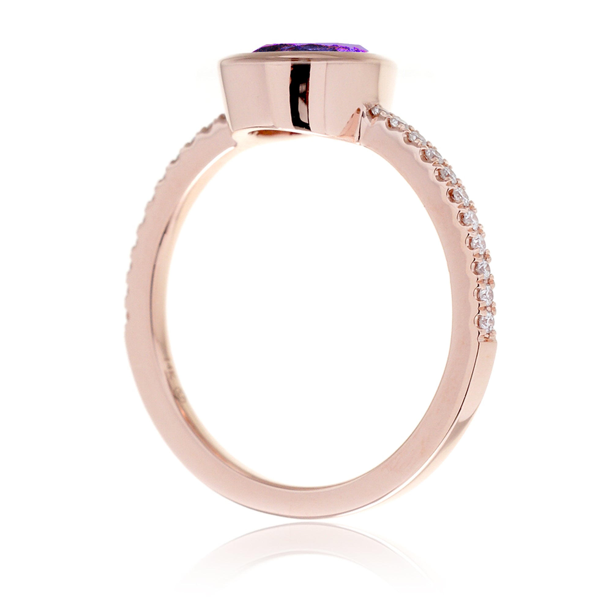 Pear purple amethyst solitaire bezel engagement ring The beverly rose gold