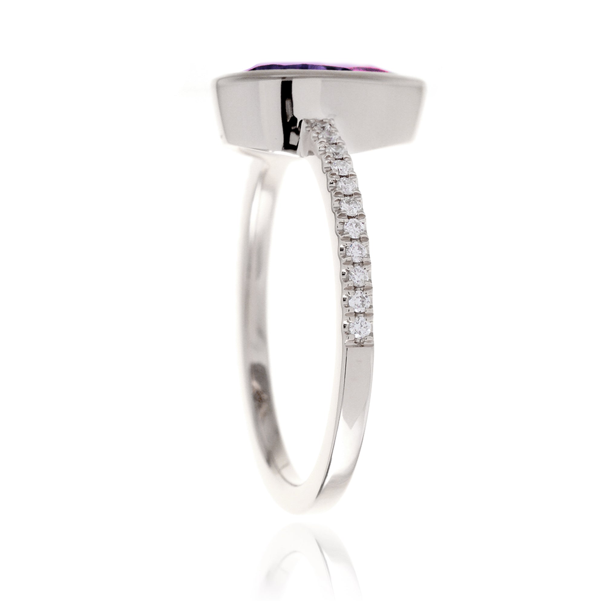 Pear purple amethyst solitaire bezel engagement ring The beverly white gold