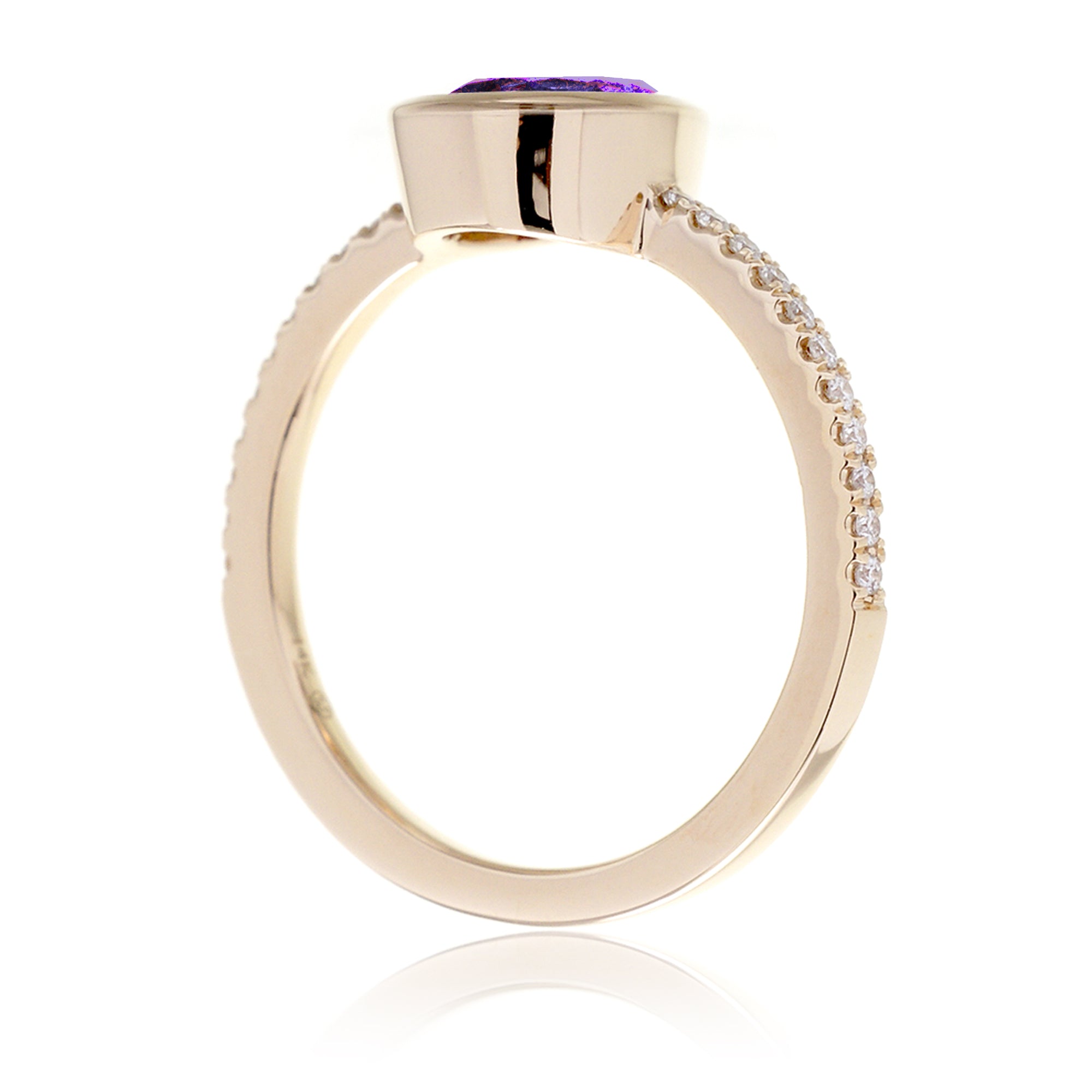 Pear purple amethyst solitaire bezel engagement ring The beverly yellow gold