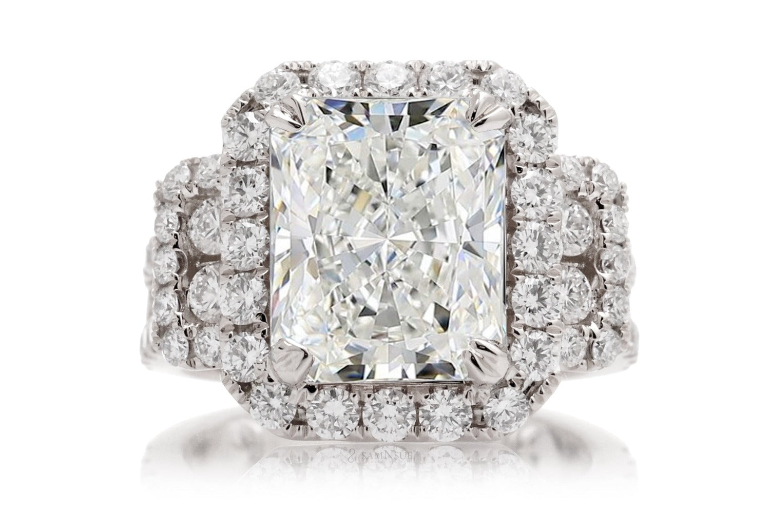 Radiant cut large diamond engagement ring