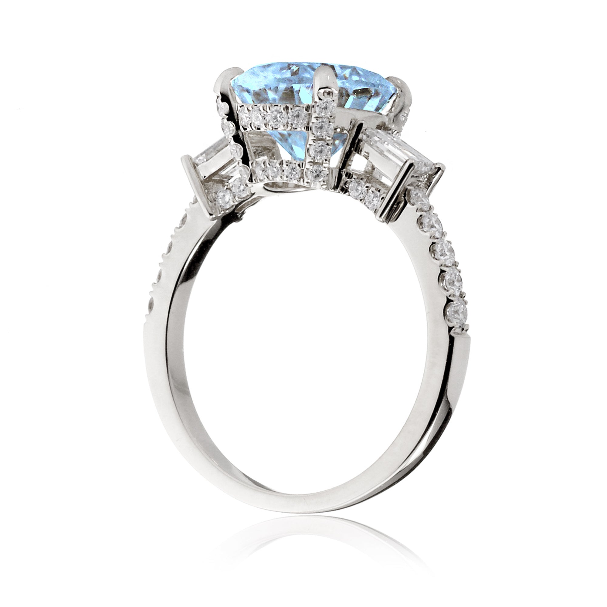 Aquamarine Oval Cut Ring with Baguette Diamonds – Fine White Gold Engagement Jewelry