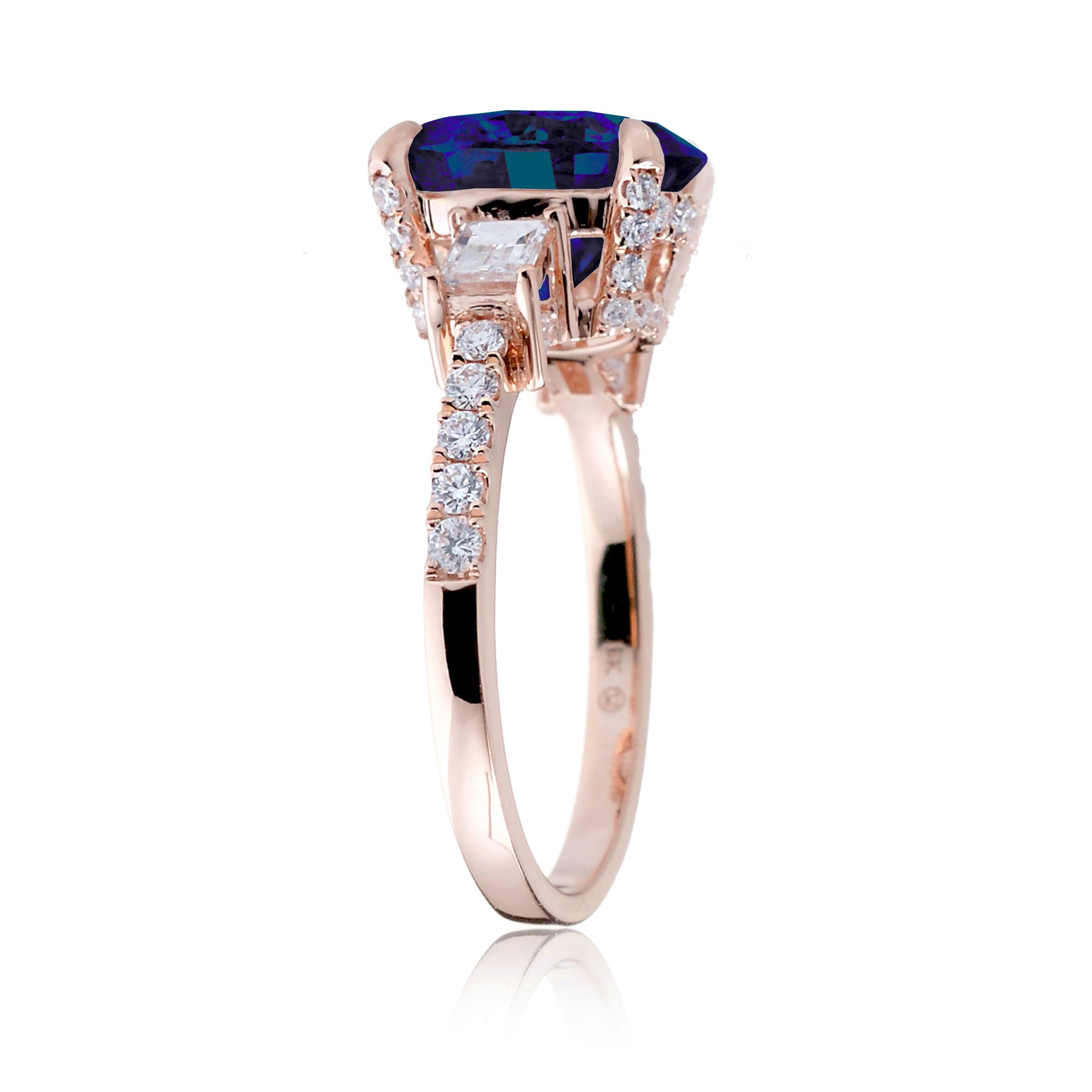 Oval Blue Sapphire Engagement Ring with Diamond Accents – The Rey in Rose Gold