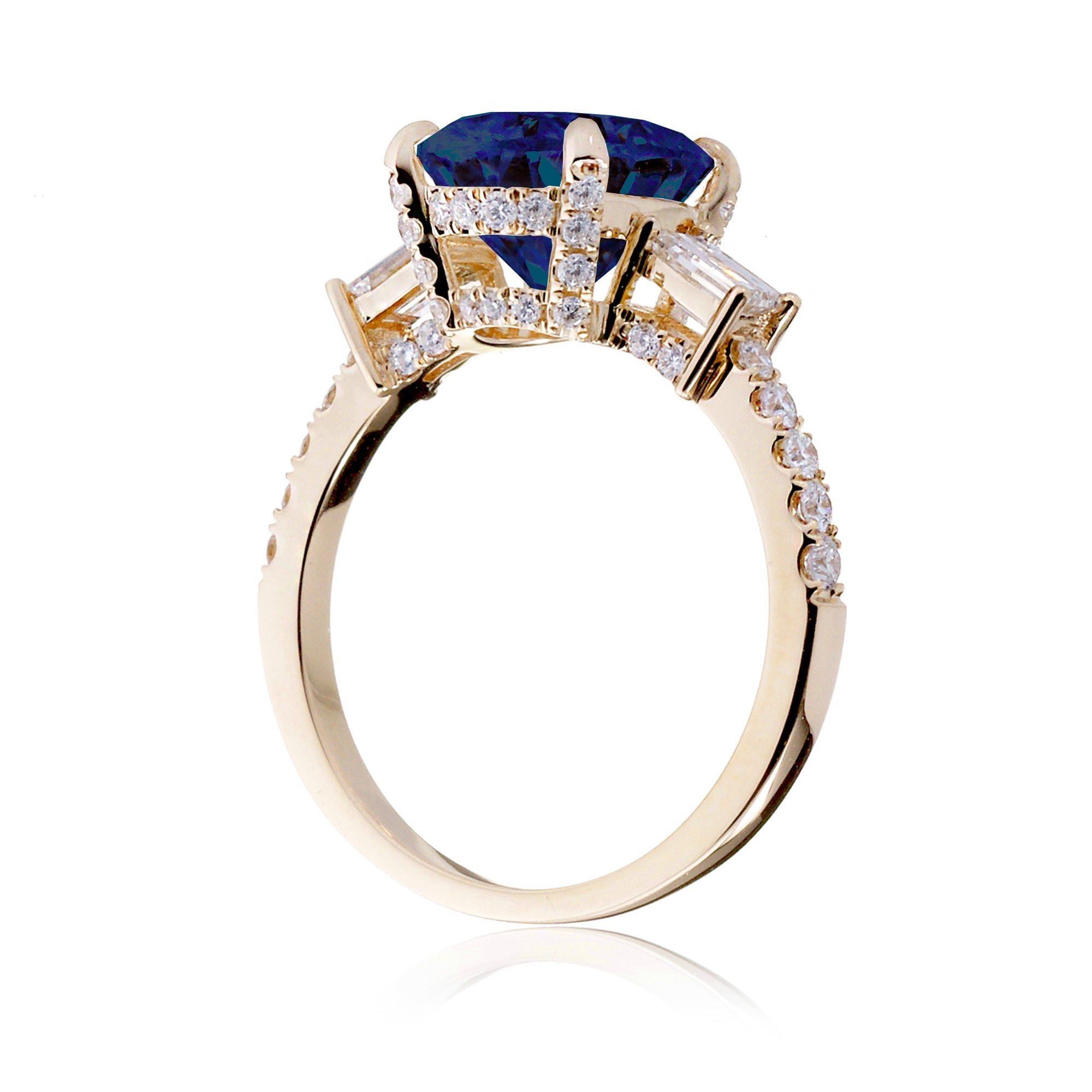 Oval Blue Sapphire Engagement Ring with Diamond Accents – The Rey in Yellow Gold