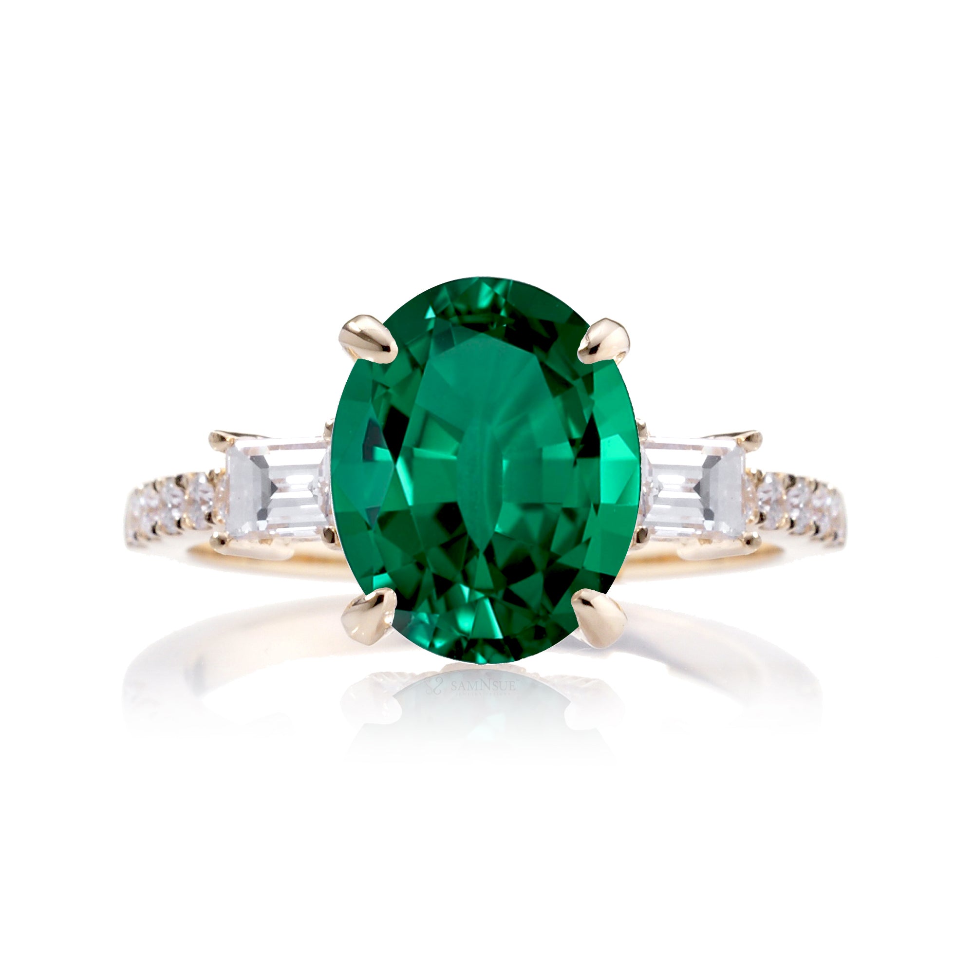 Oval Emerald Engagement Ring with Diamond Accents – The Rey in Yellow Gold