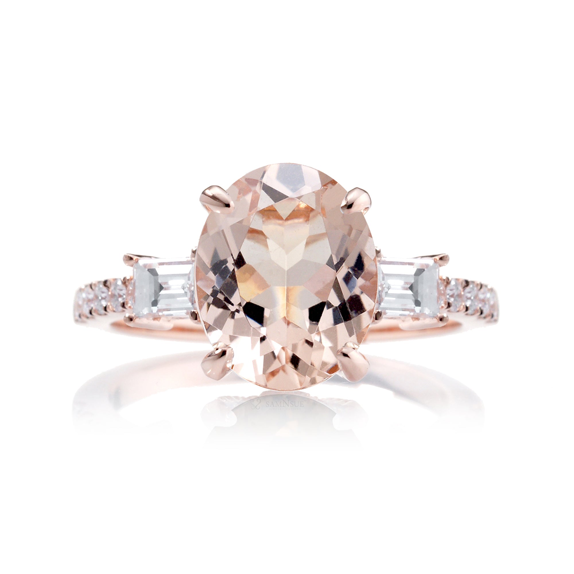 Oval Morganite Engagement Ring with Diamond Accents – The Rey in Rose Gold