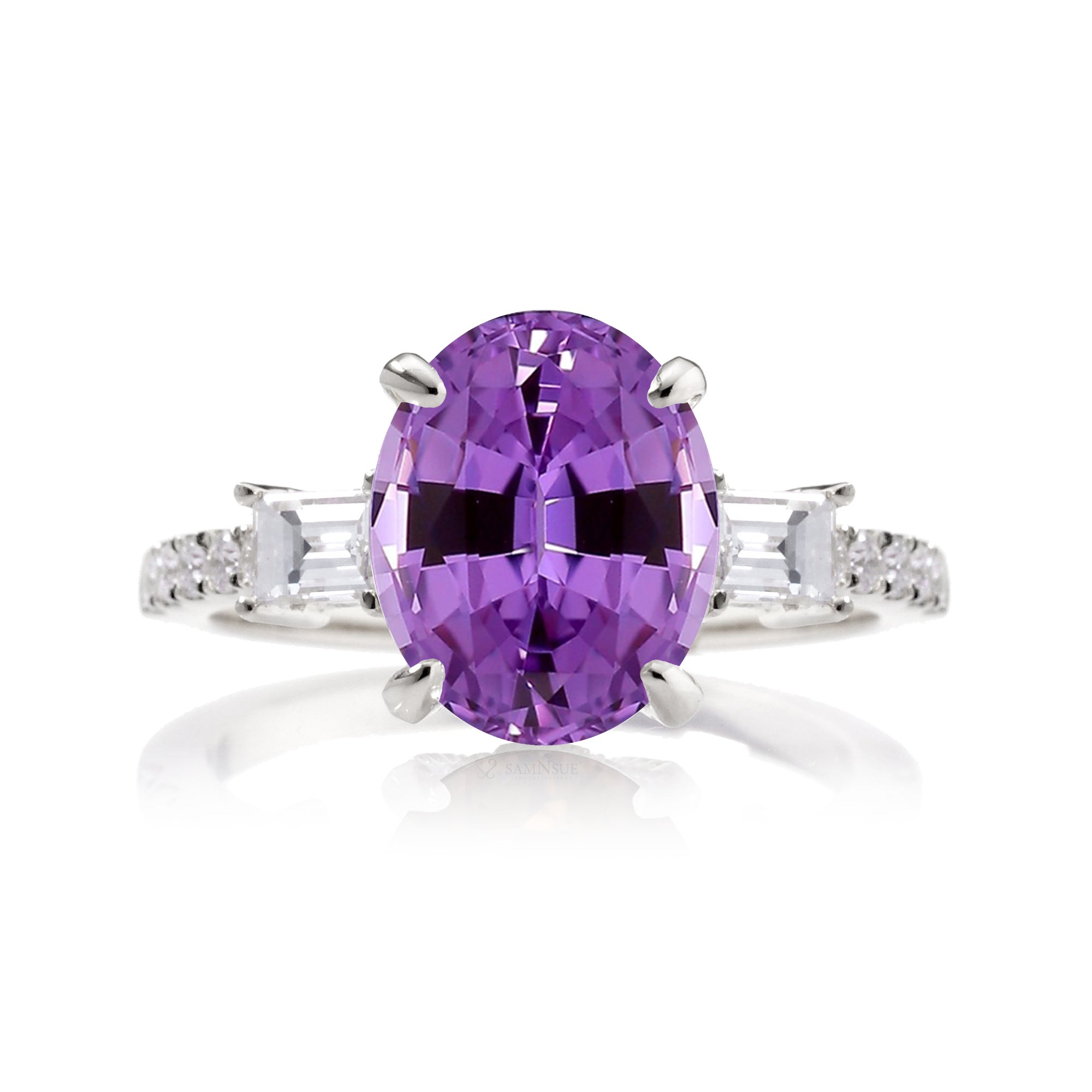 Oval Purple Sapphire Engagement Ring with Diamond Accents – The Rey in White Gold