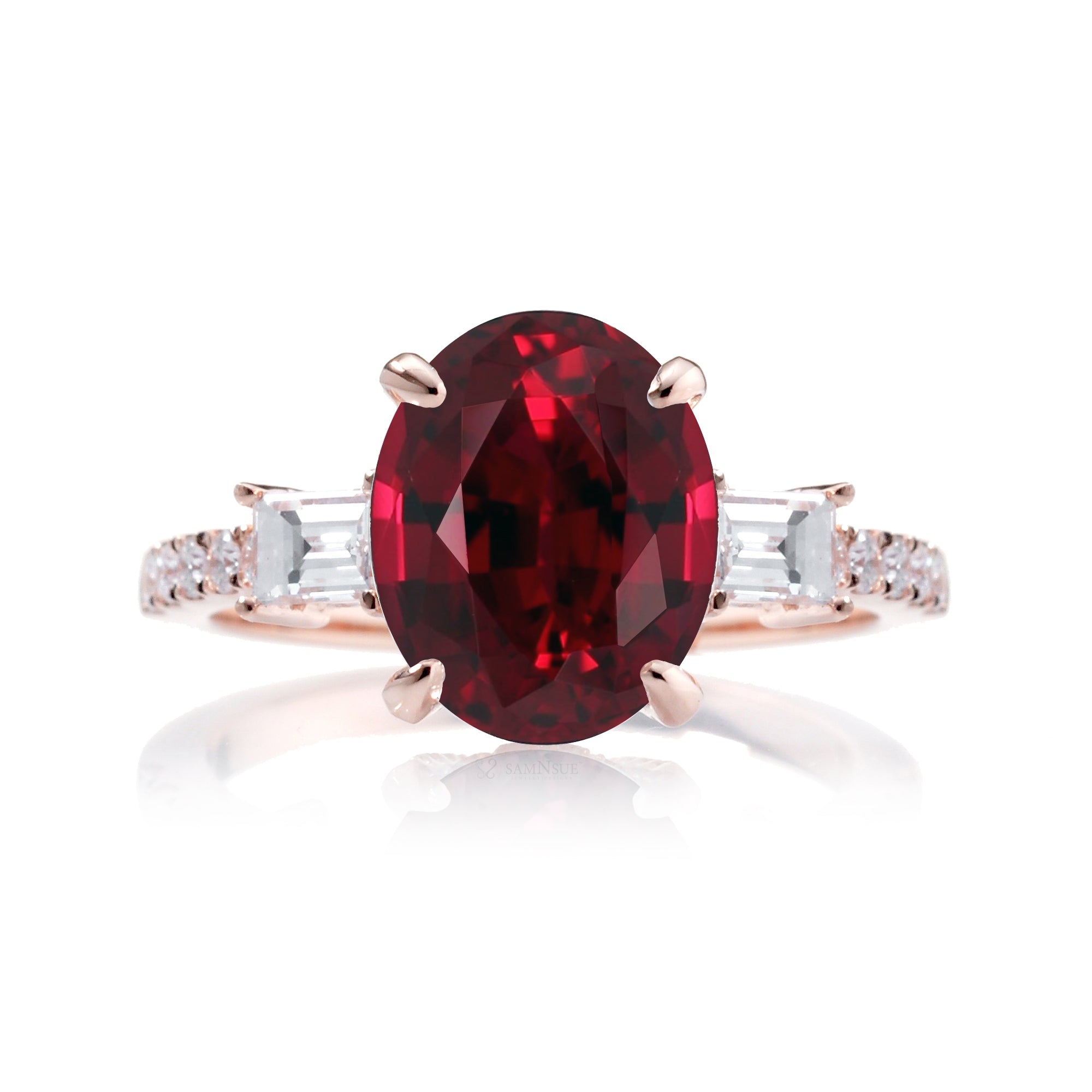 Oval Ruby Engagement Ring with Diamond Accents – The Rey in Rose Gold