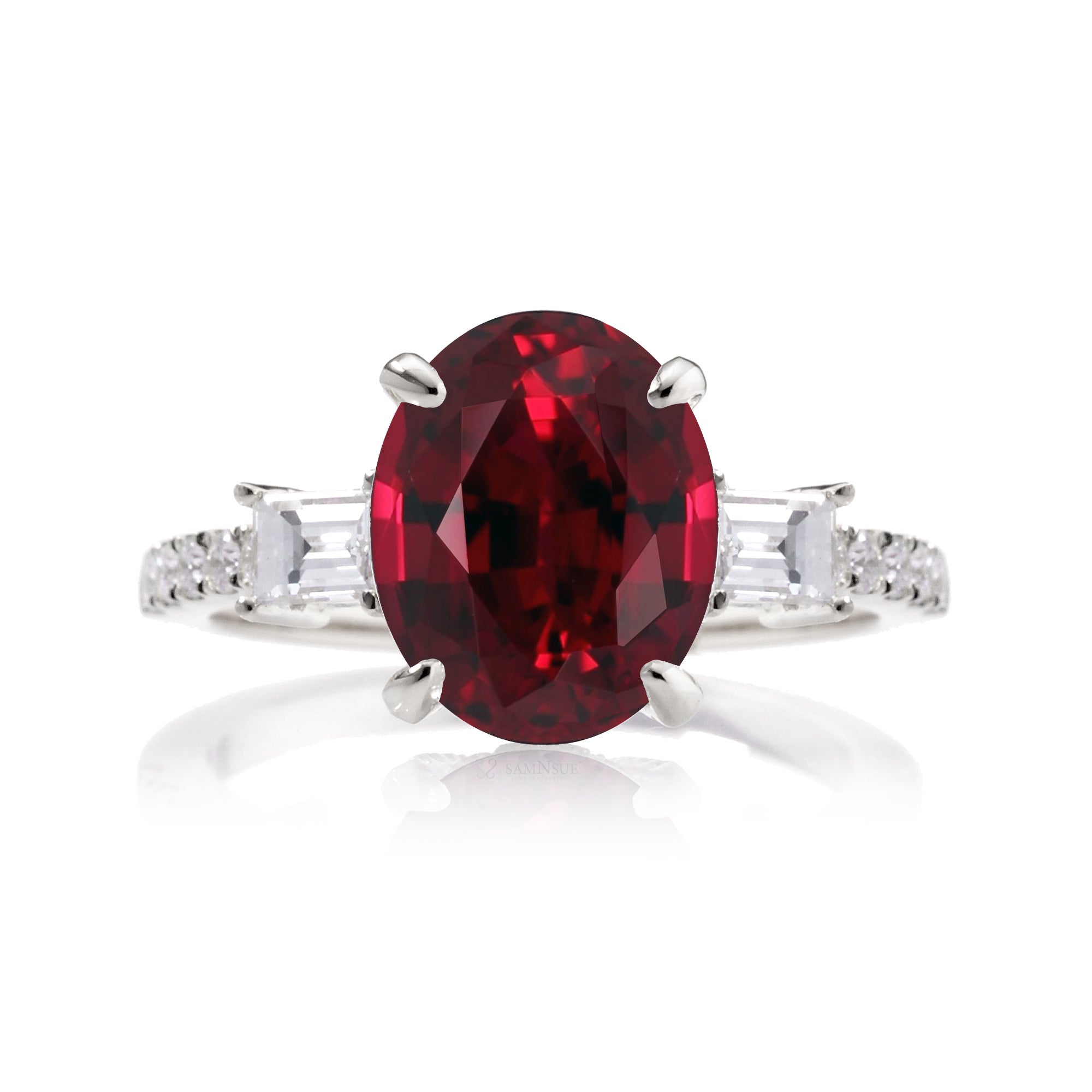 Oval Ruby Engagement Ring with Diamond Accents – The Rey in White Gold