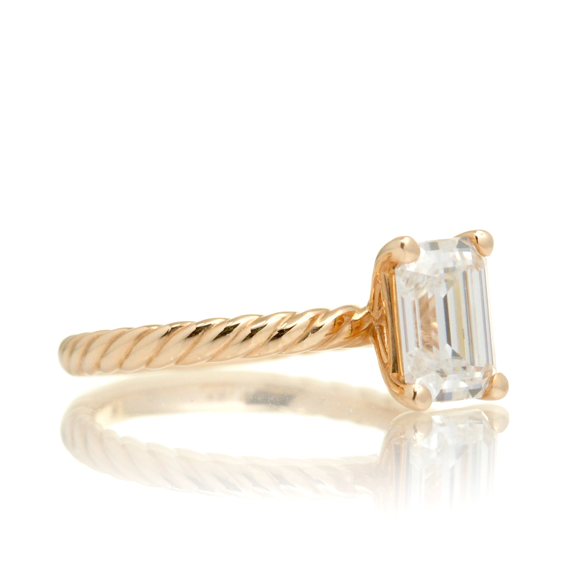 Rope Solitaire Emerald Cut Moissanite Ring