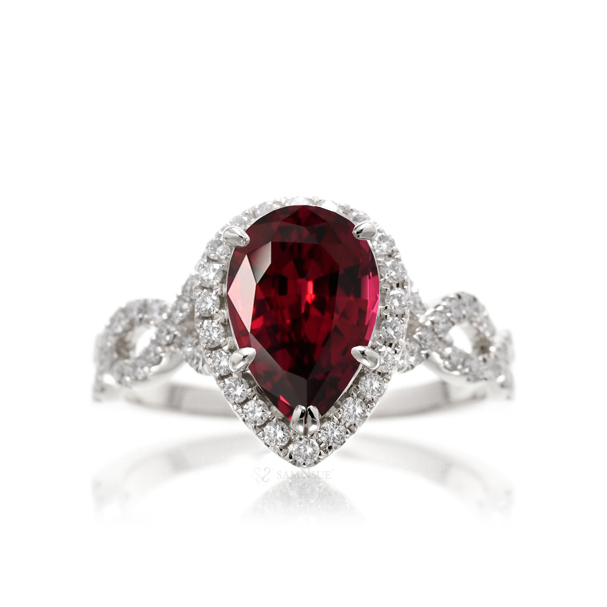 Unique Pear Shaped Ruby Accent Ring | Barkev's