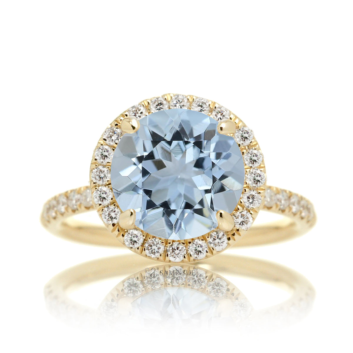 The Drenched Round Brilliant Cut Aquamarine Engagement Ring