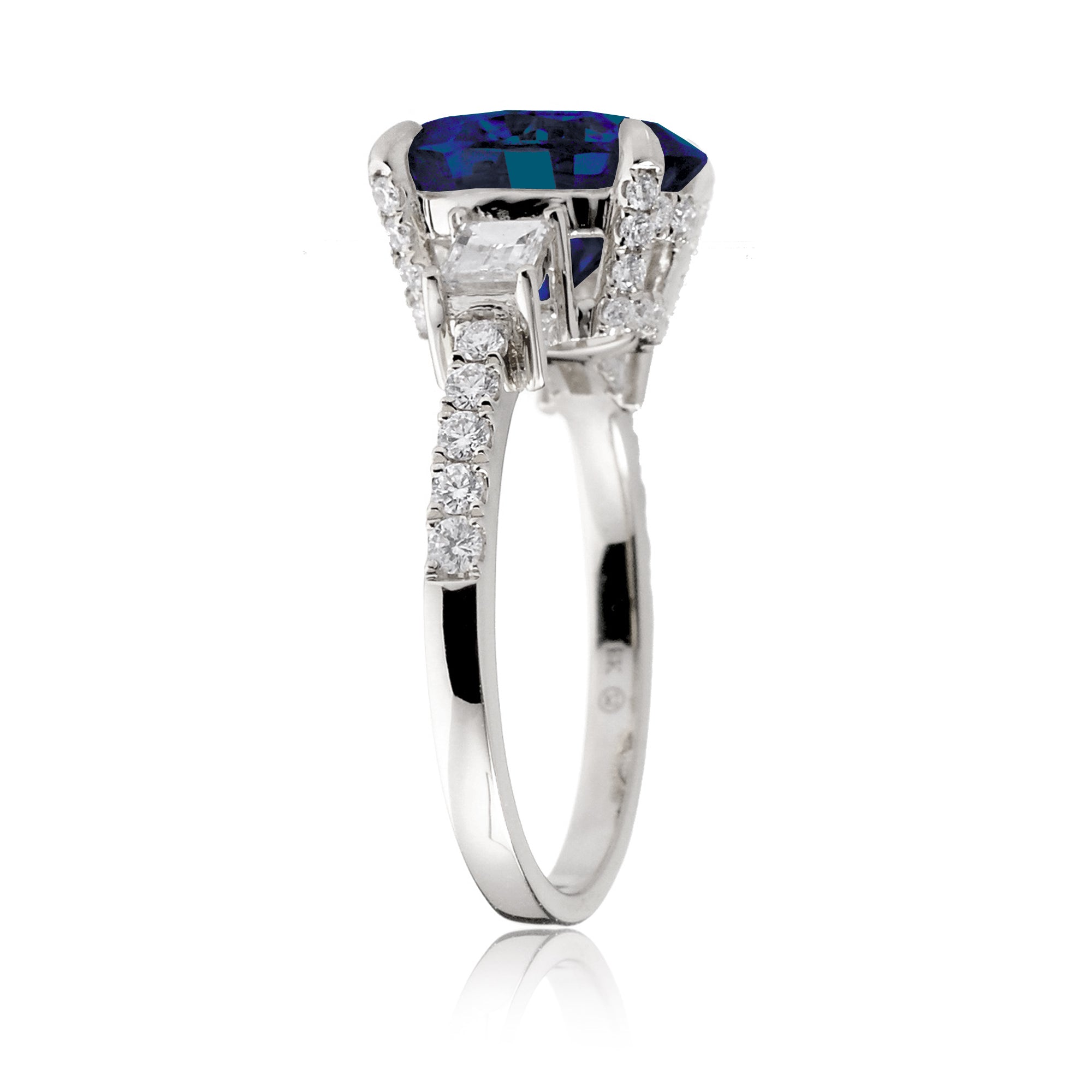 Sapphire ring three stone baguette white gold