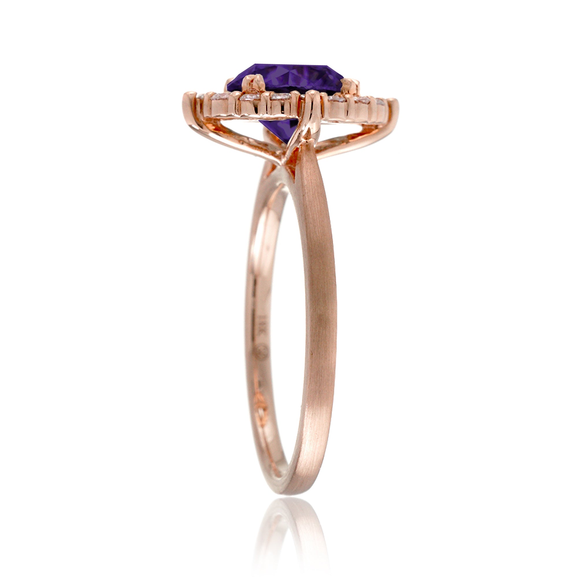 Round cut amethyst diamond halo engagement ring the haley rose gold