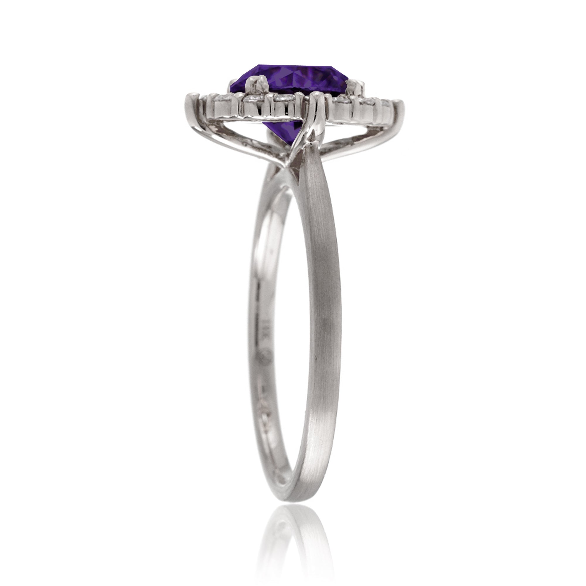 Round cut amethyst diamond halo engagement ring the haley white gold