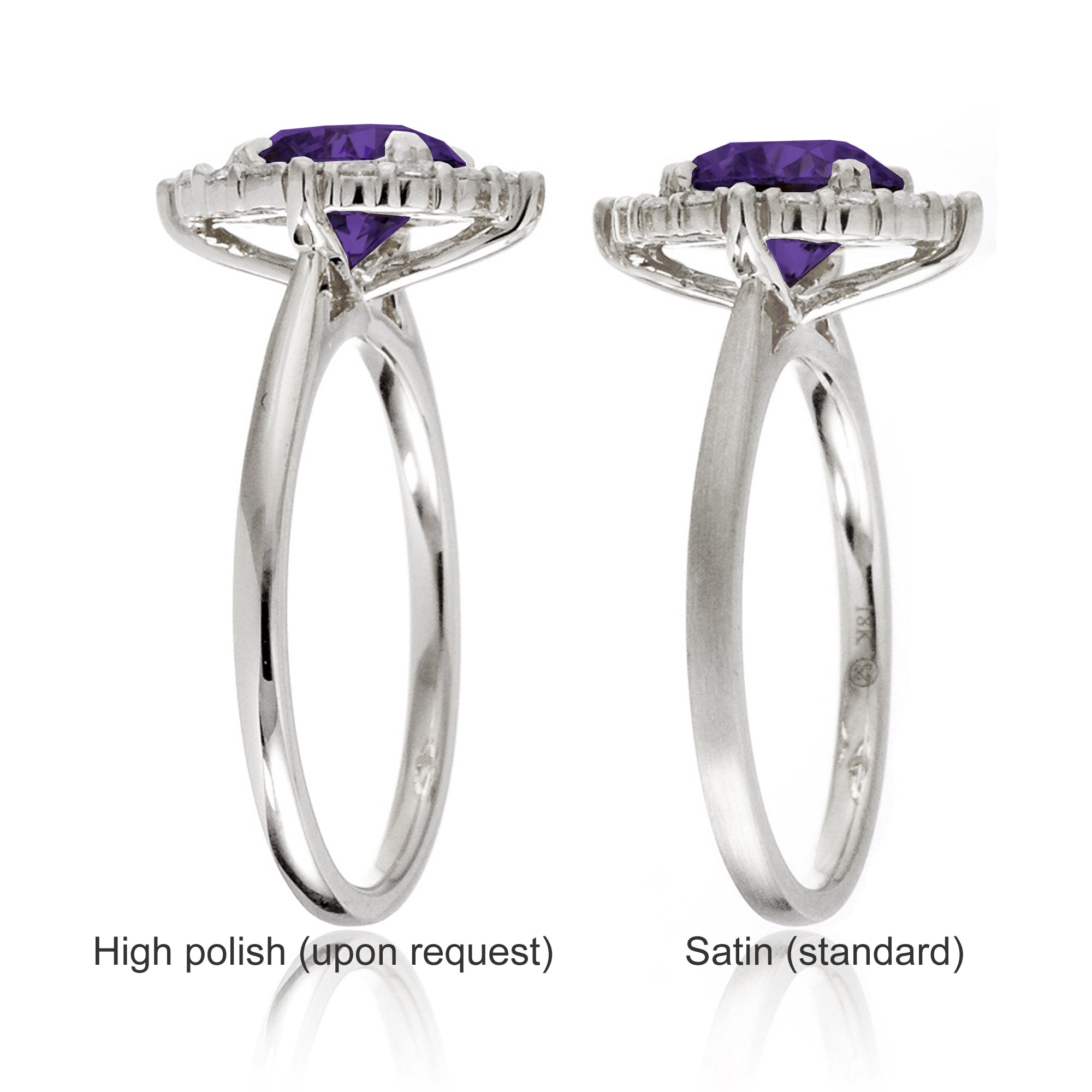 Round cut amethyst diamond halo engagement ring the haley white gold