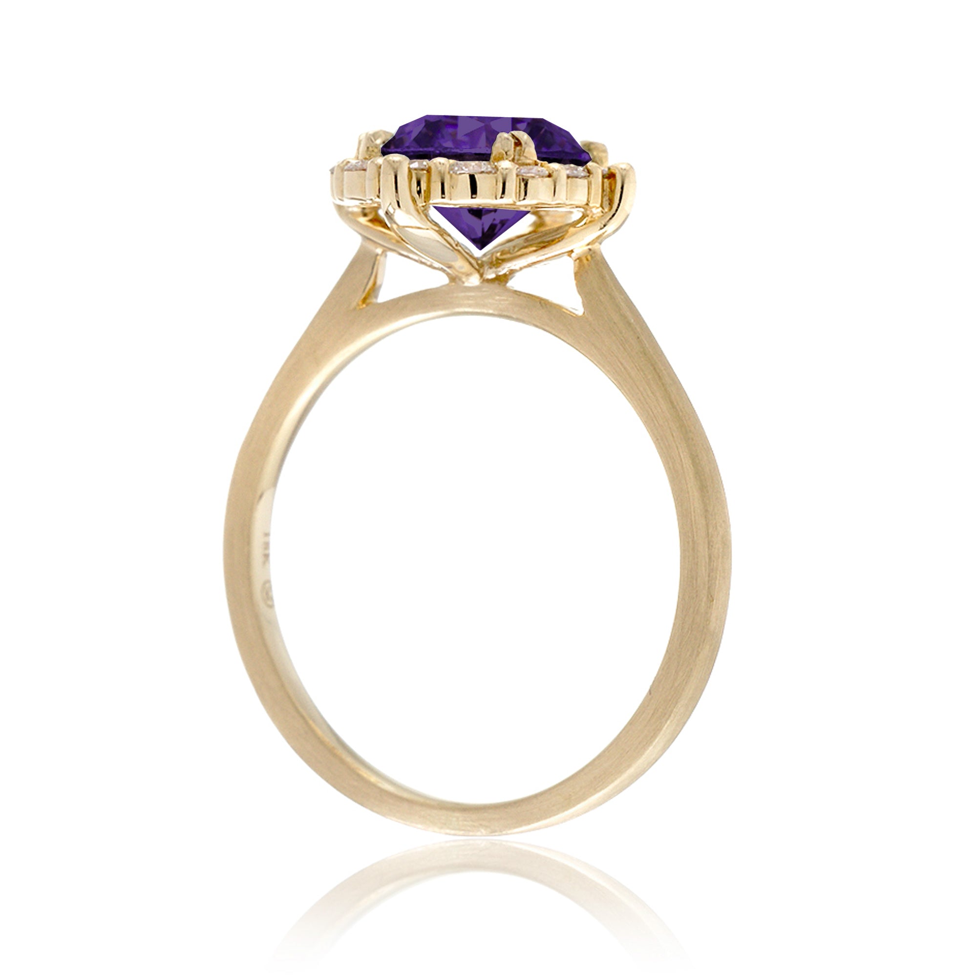Round cut amethyst diamond halo engagement ring the haley yellow gold