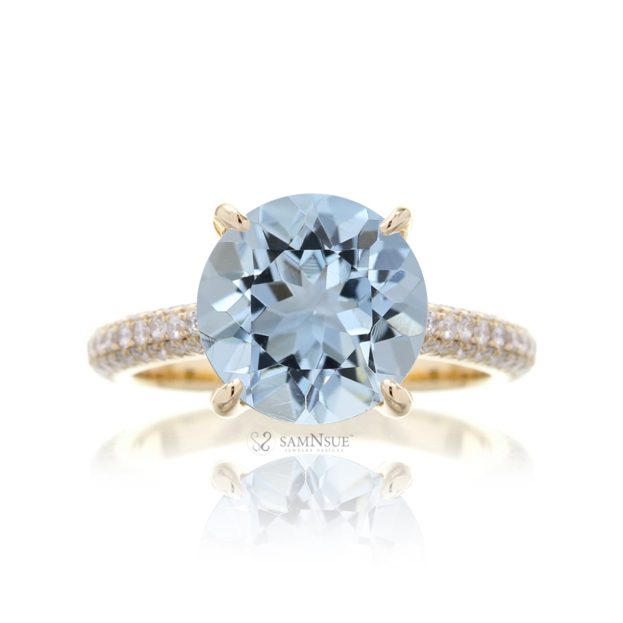 Round Aquamarine Engagement Ring with Diamond Accent Band