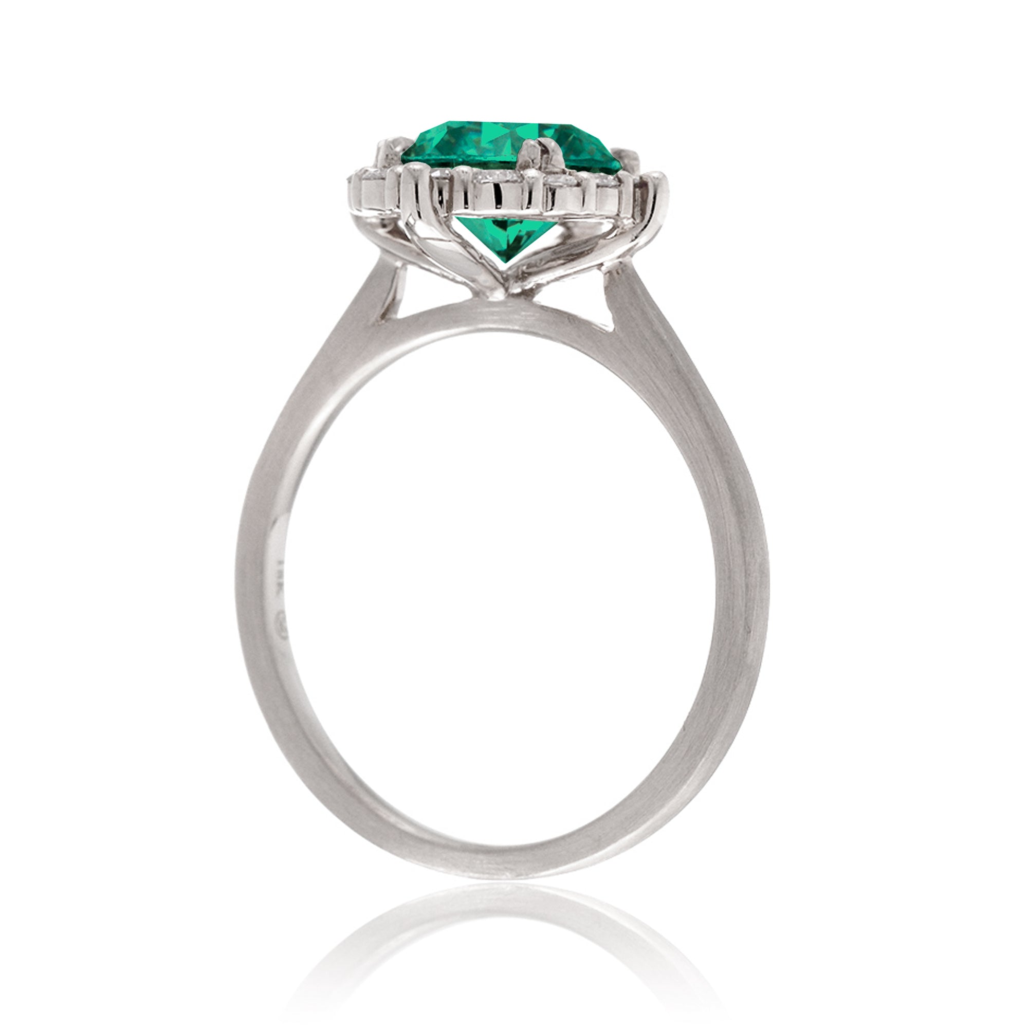 Round cut lab-grown green emerald diamond halo solid white gold gemstone ring