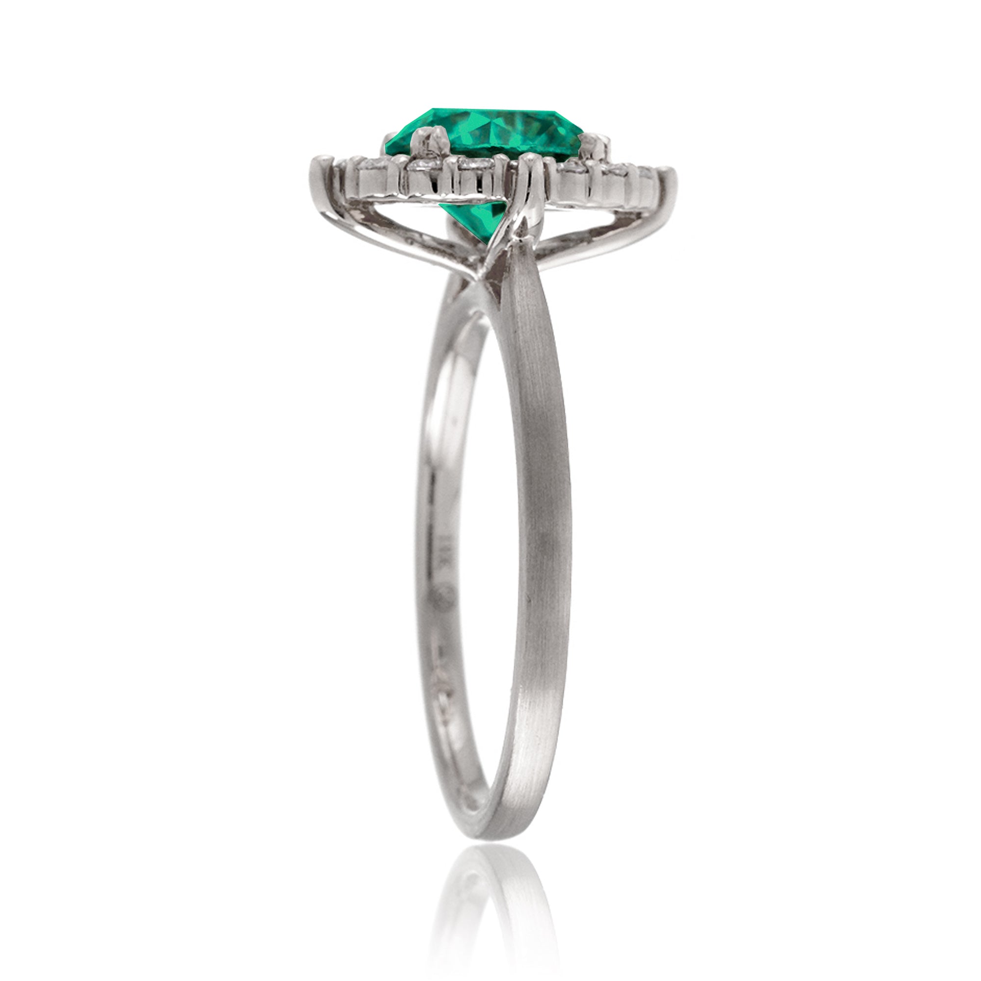 Round cut lab-grown green emerald diamond halo solid white gold gemstone ring