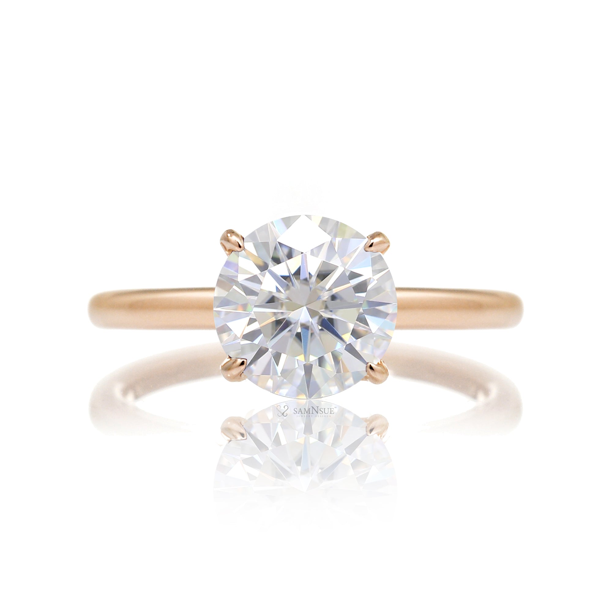Solitaire round moissanite ring diamond hidden halo solid band in rose gold