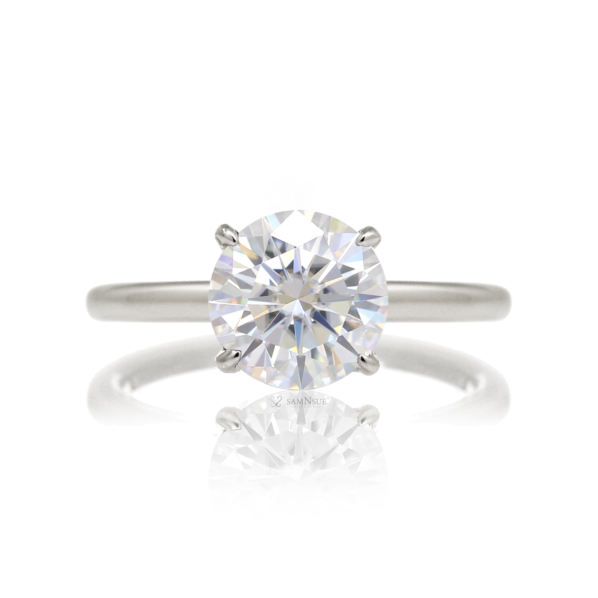 Solitaire round moissanite ring diamond hidden halo solid band in white gold