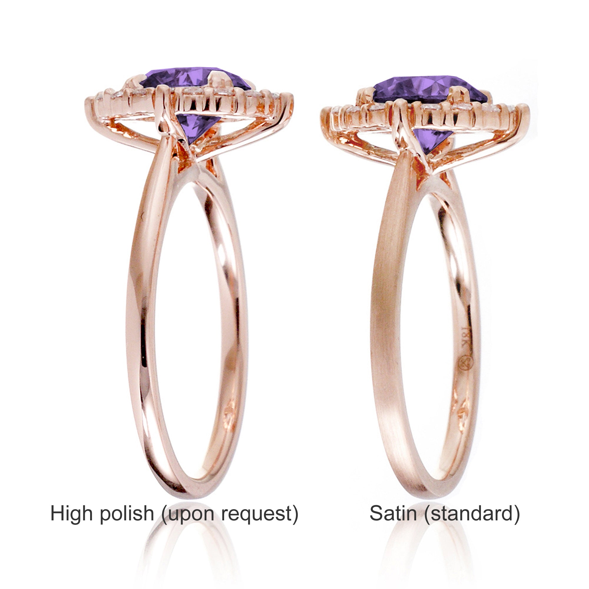 Round cut purple sapphire lab-grown diamond halo engagement ring the haley rose gold