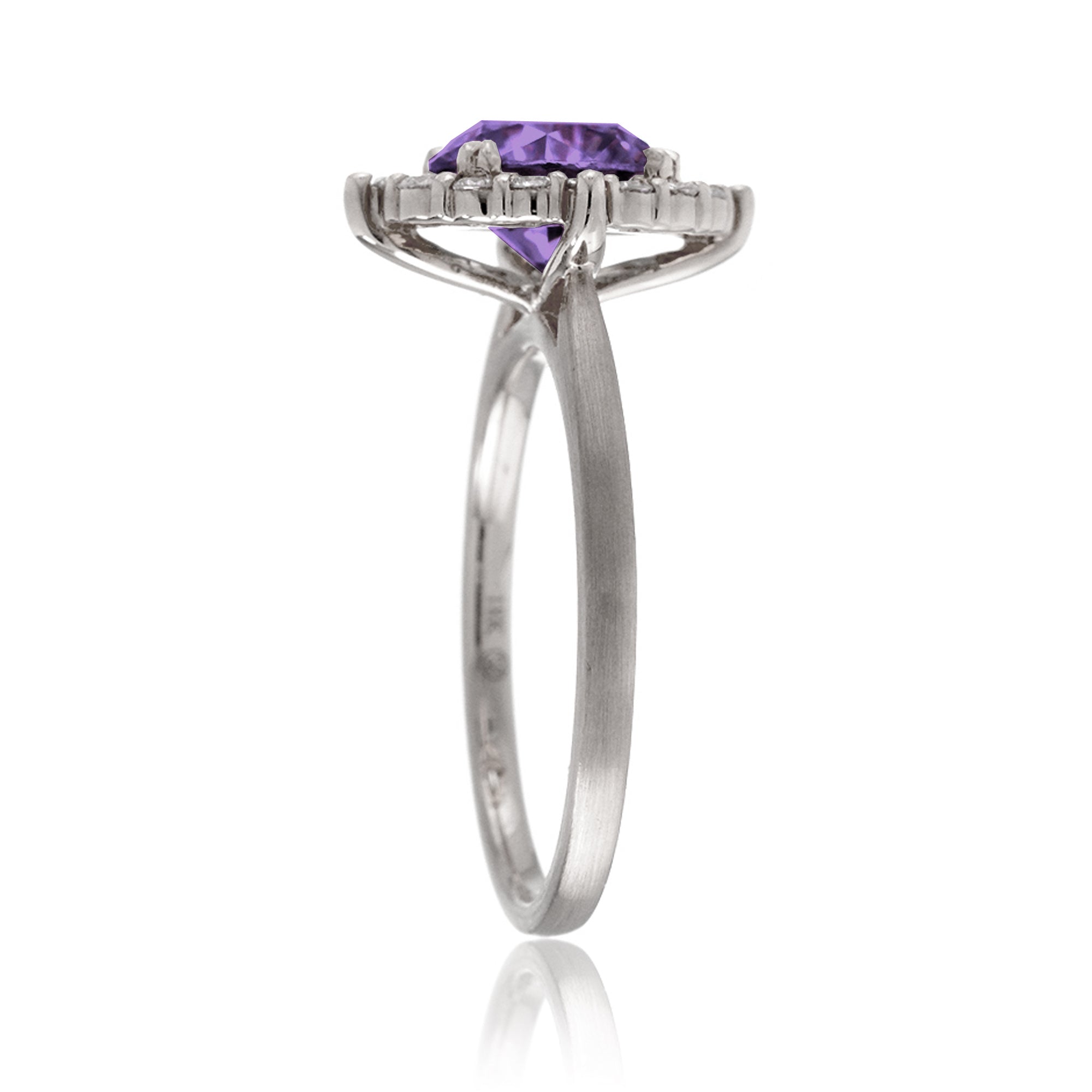 Round cut purple sapphire lab-grown diamond halo engagement ring the haley white gold