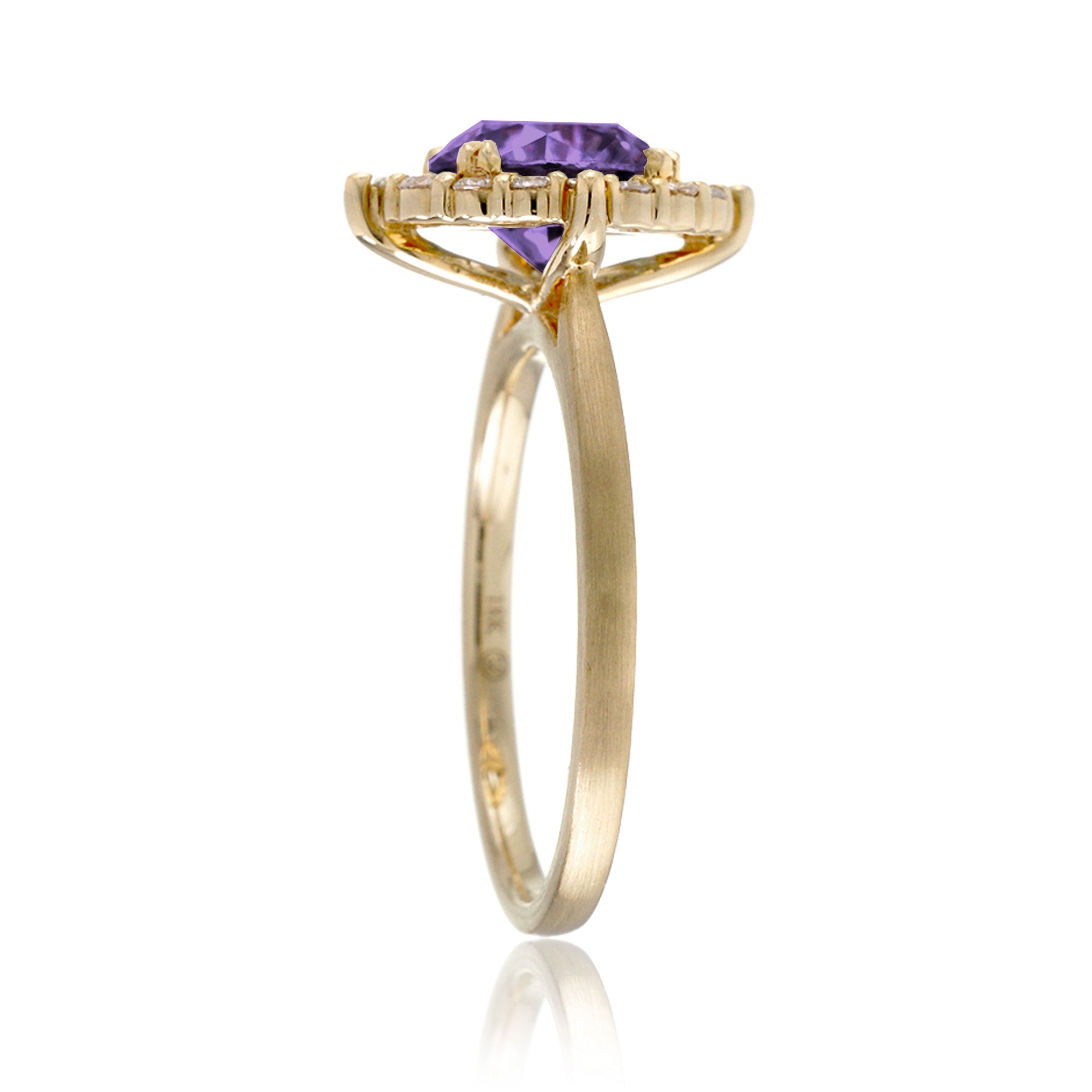 Round cut purple sapphire lab-grown diamond halo engagement ring the haley yellow gold