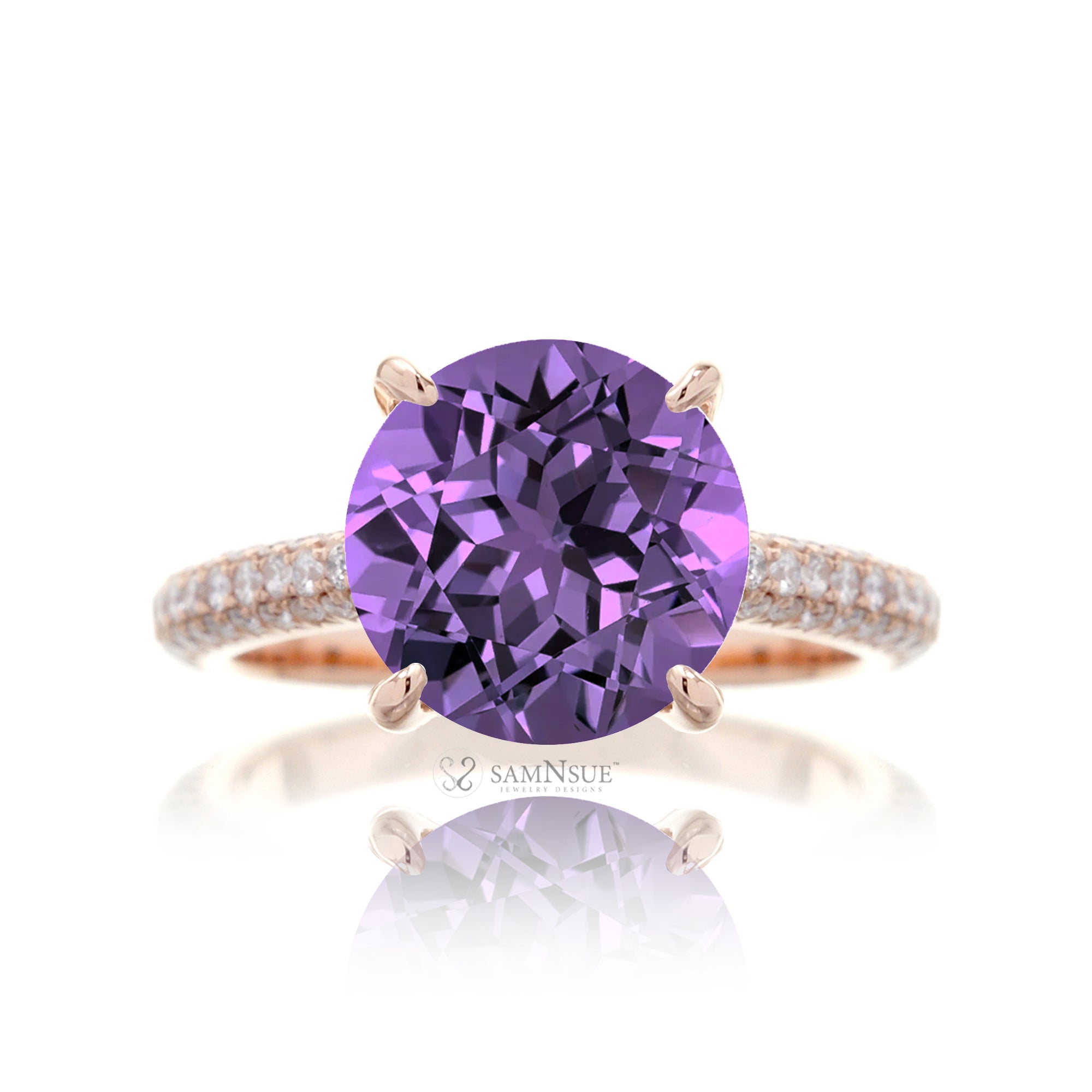 Purple Gemstone Engagement Ring with Round Center and Diamond Accents