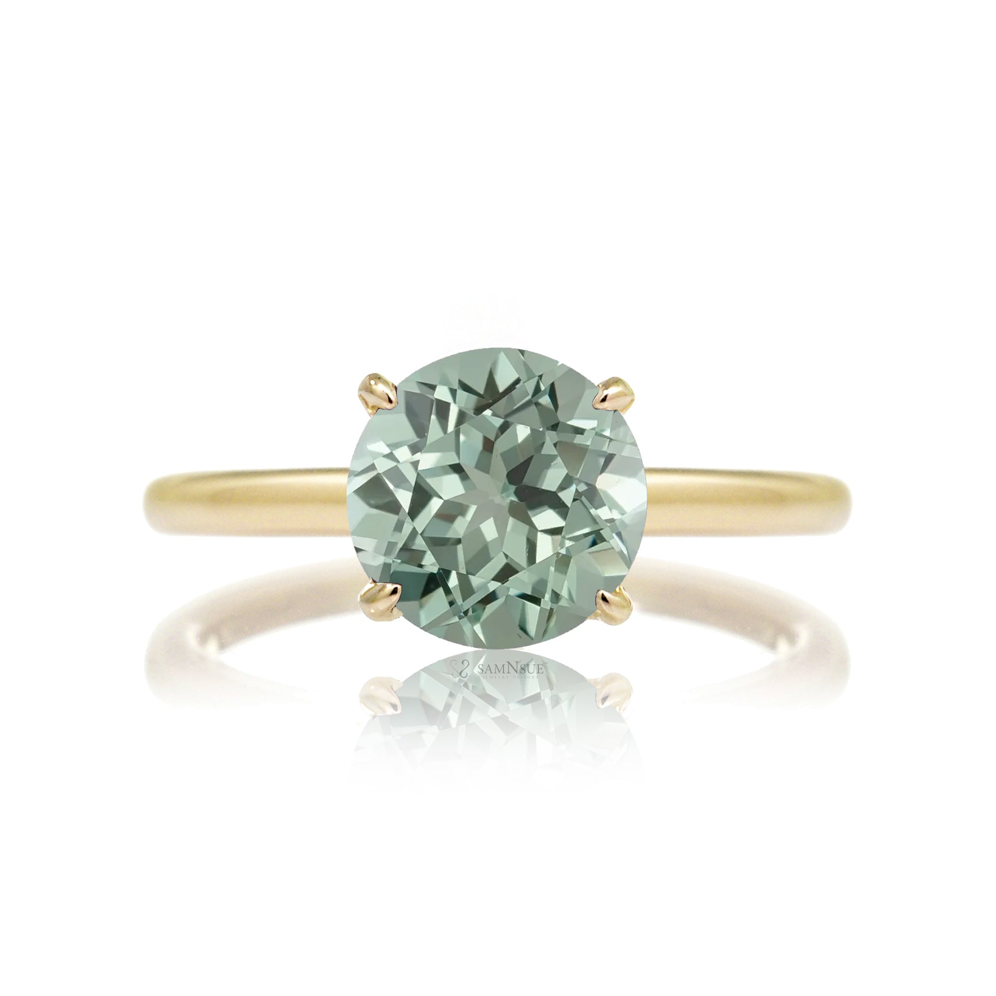 The Lucy Round Cut Green Sapphire Ring (Lab-Grown)