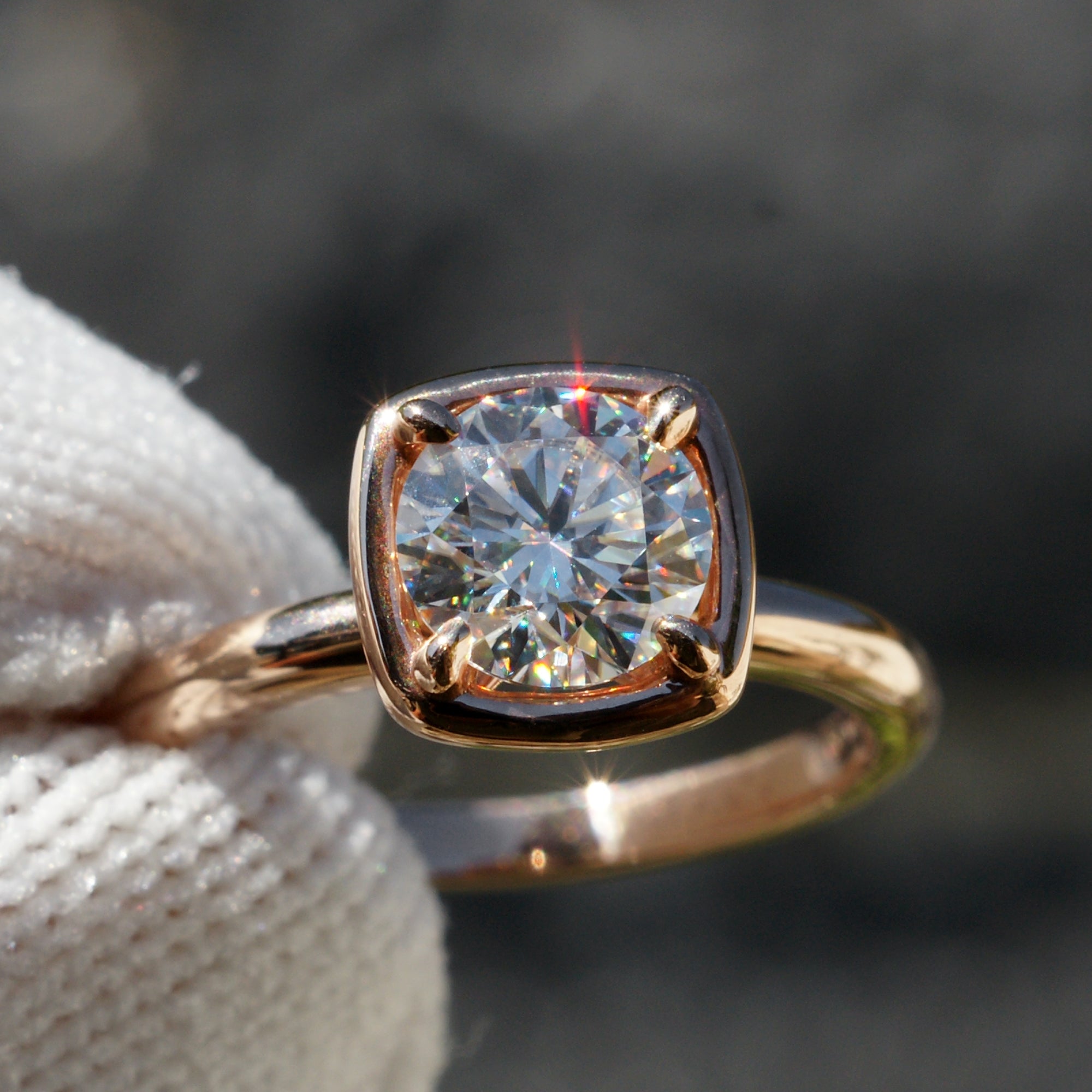 Round Moissanite Ring 14k Rose Gold - The Jane 6.5mm