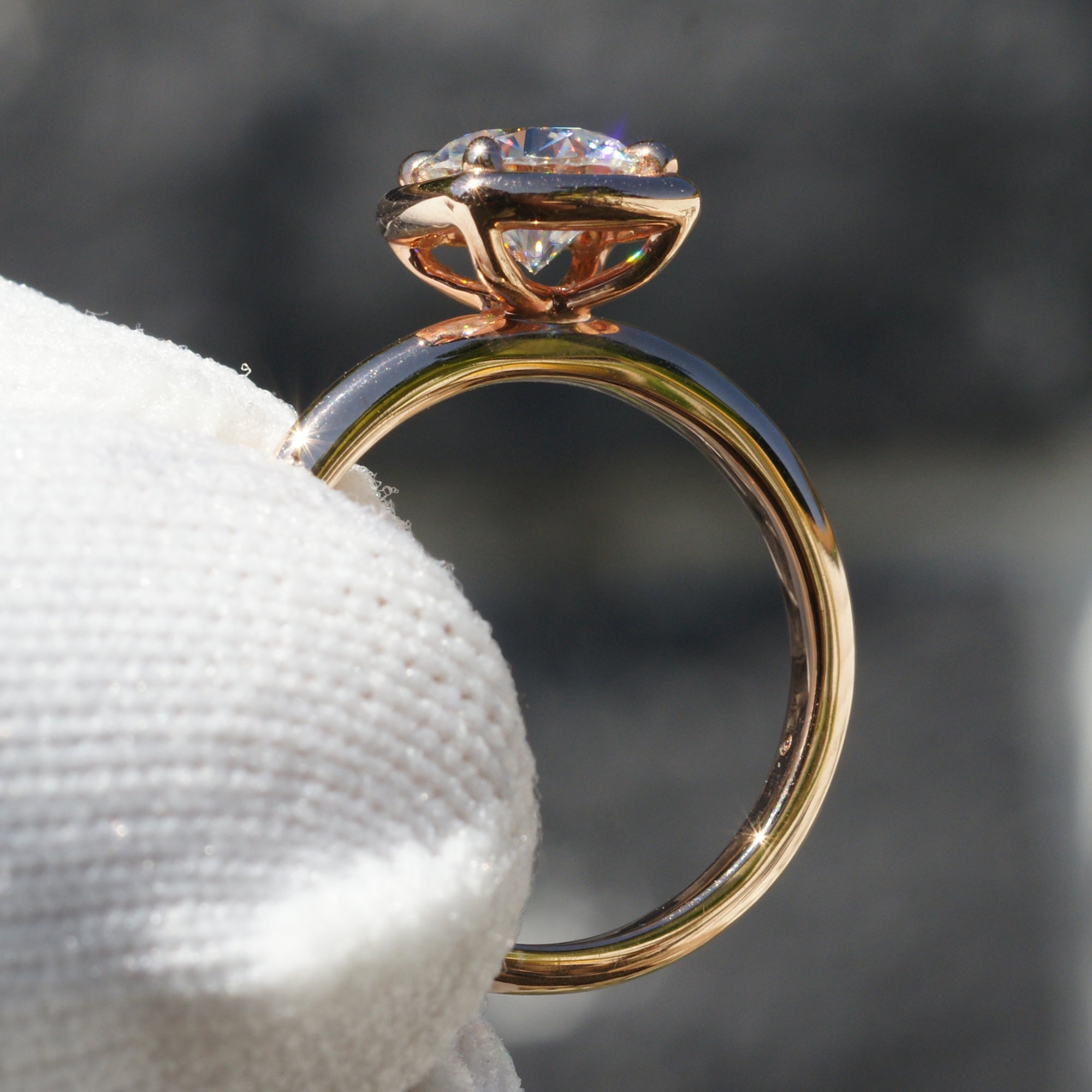 Round Moissanite Ring 14k Rose Gold - The Jane 6.5mm