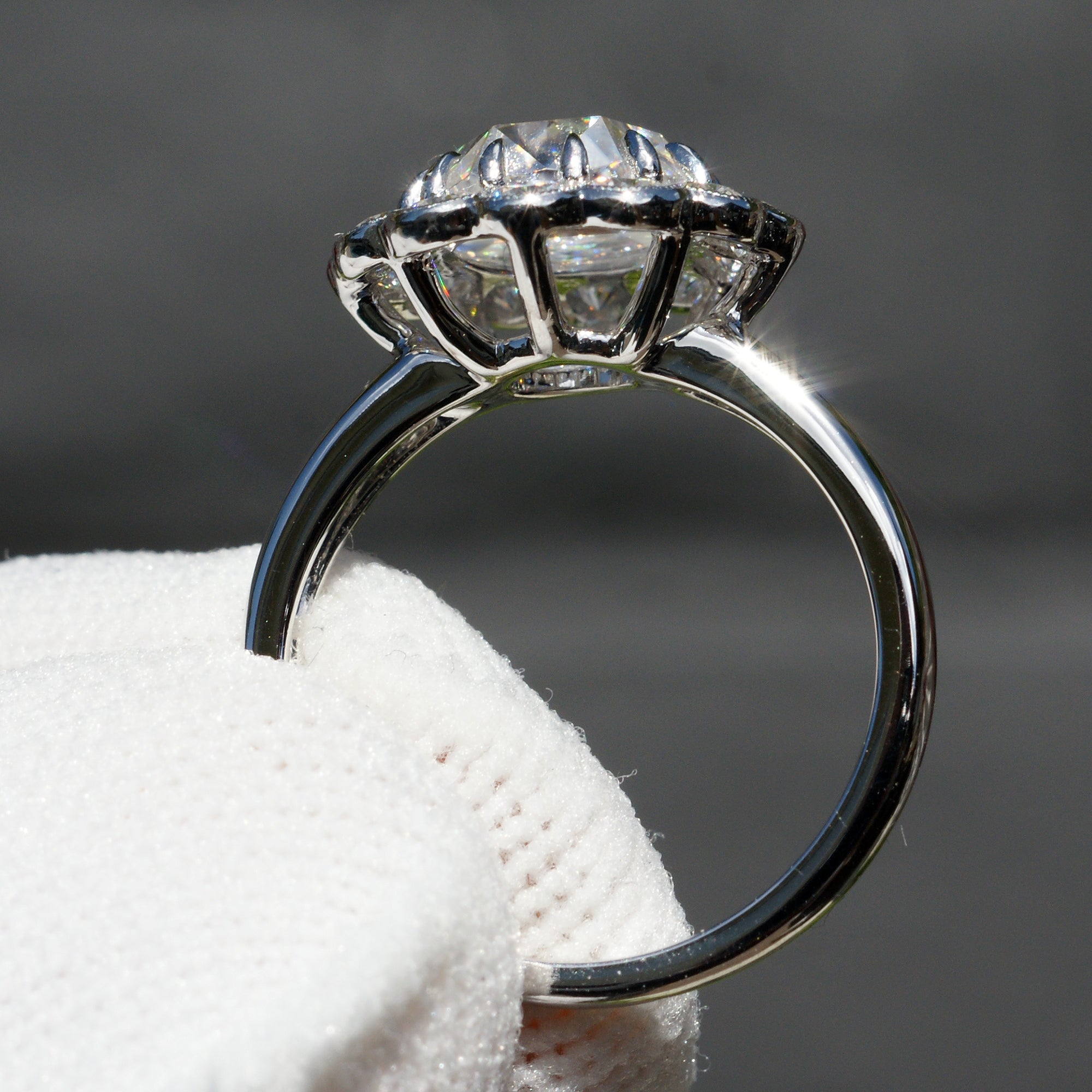 The Catherine Rose Cut Moissanite Diamond Ring 18k White Gold (2.52ct)