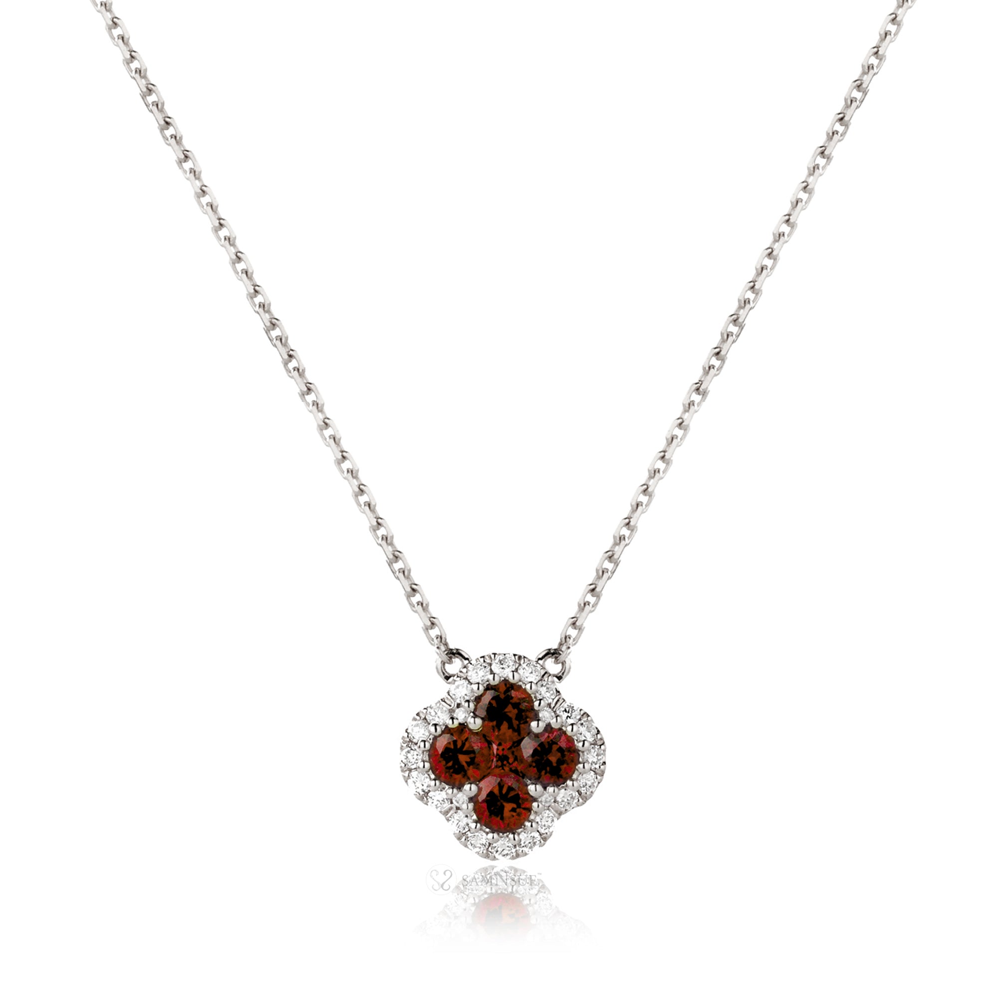 Clover Cluster Red Ruby Diamond Necklace