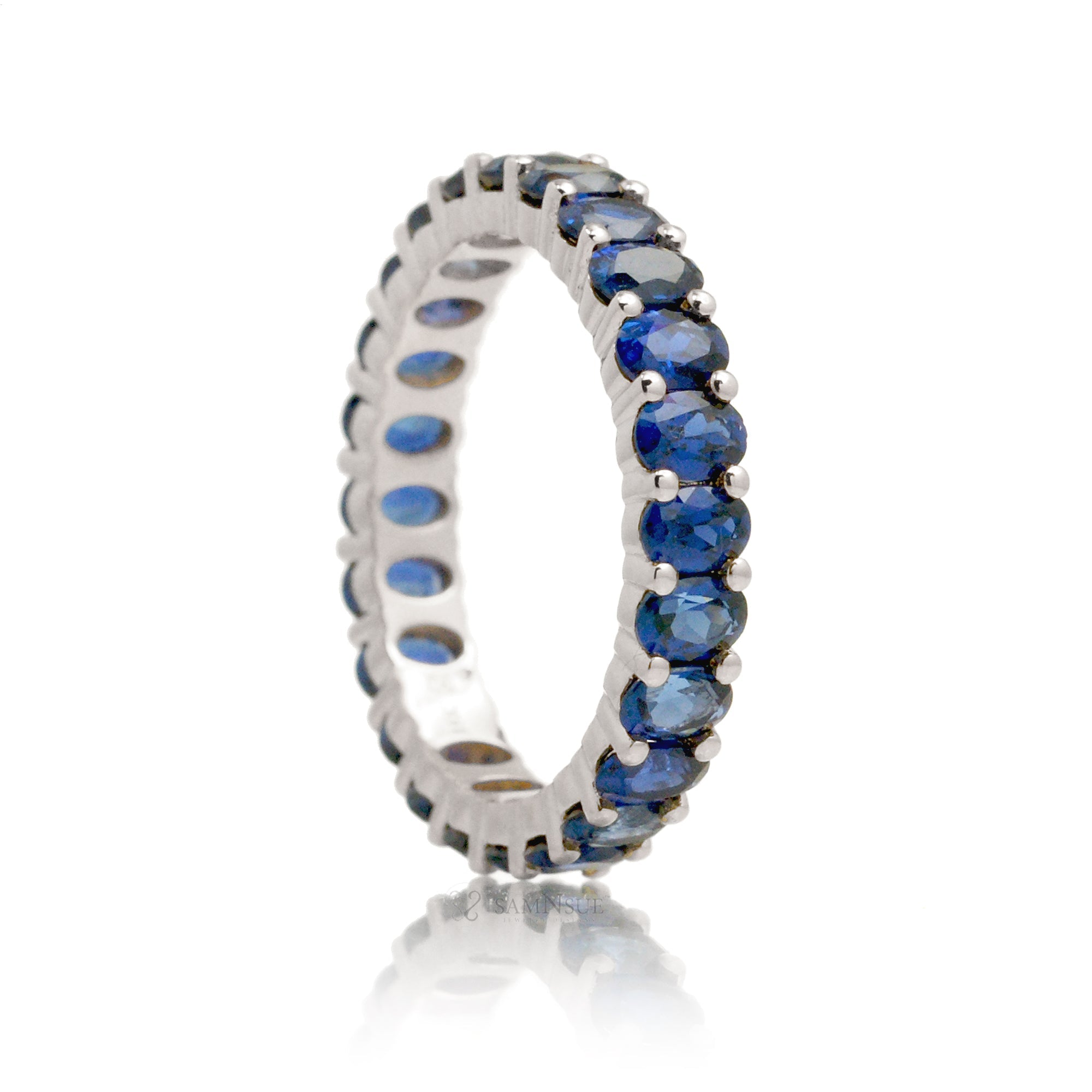 Oval Cut Sapphire Eternity Band 3 carats White Gold