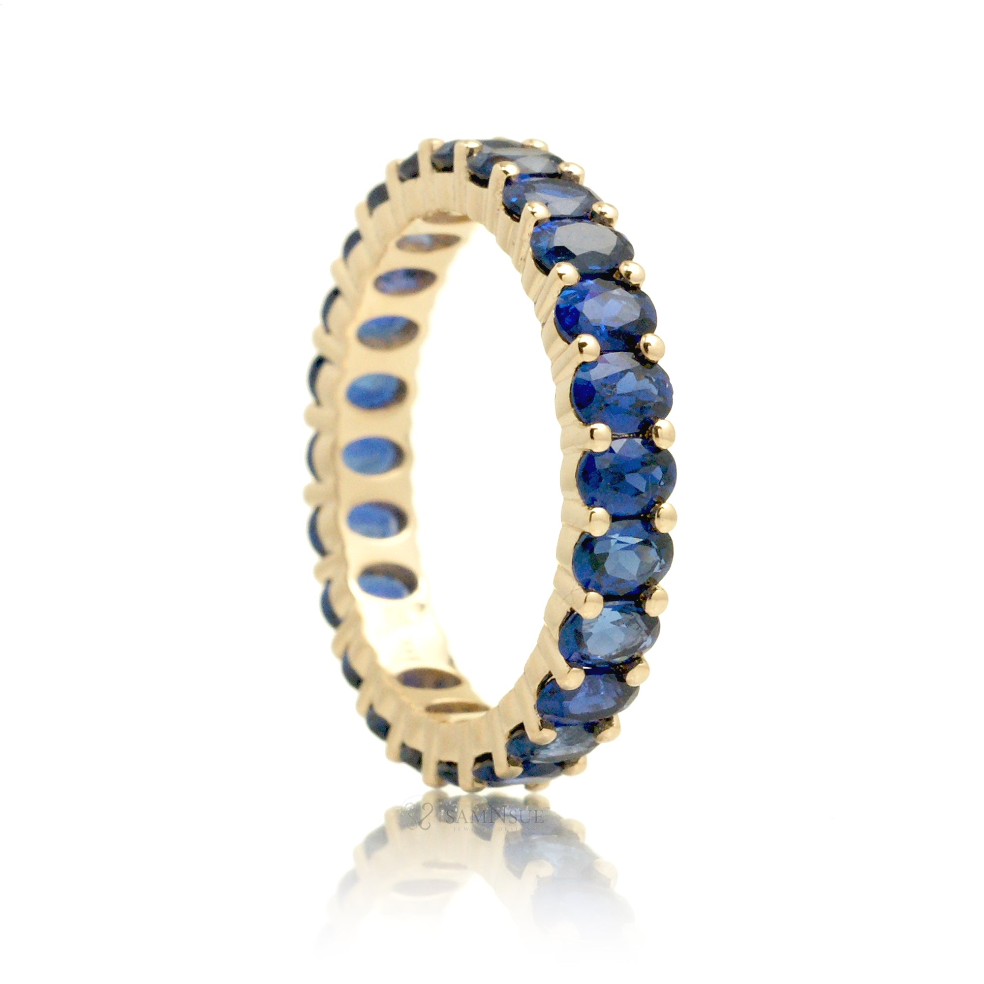 Oval Cut Sapphire Eternity Band 3 carats Yellow Gold