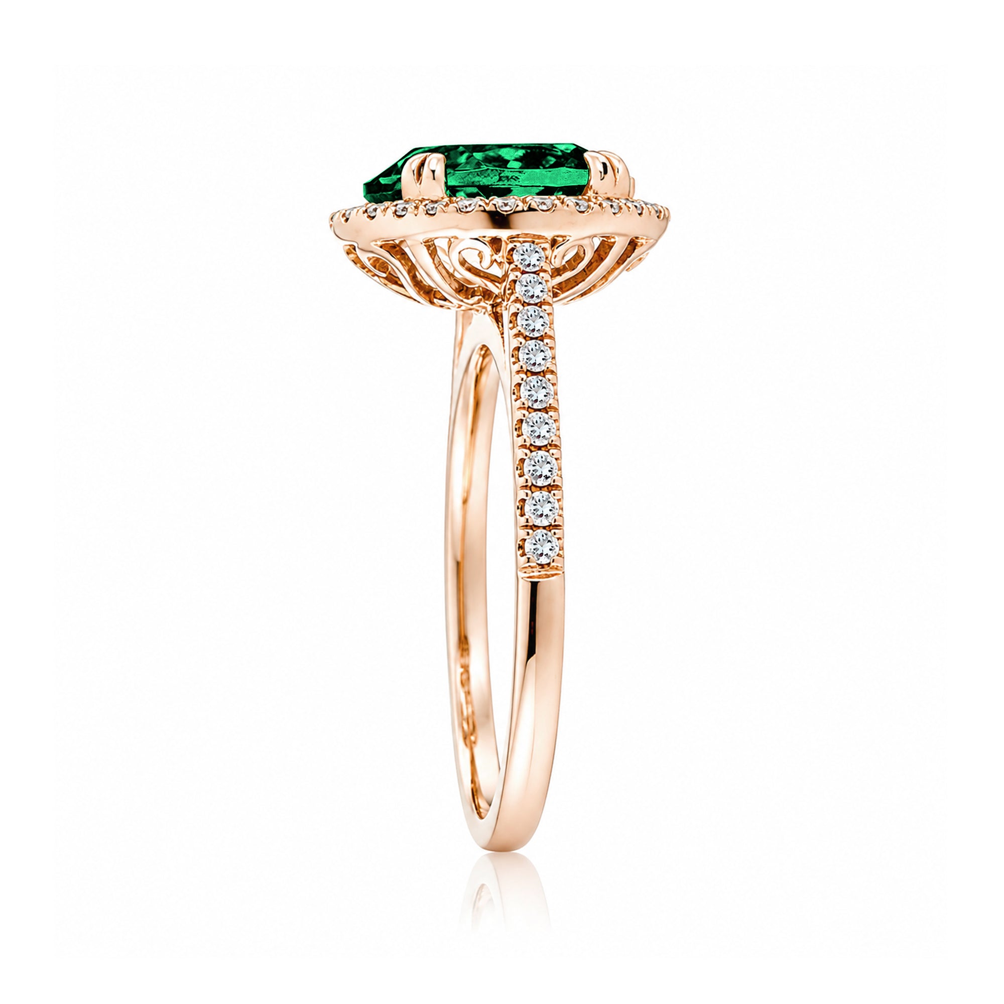 Oval Cut Lab Grown Emerald Engagement Ring With Diamond Halo Oval Cut Lab Grown Emerald Engagement Ring With Diamond Halo