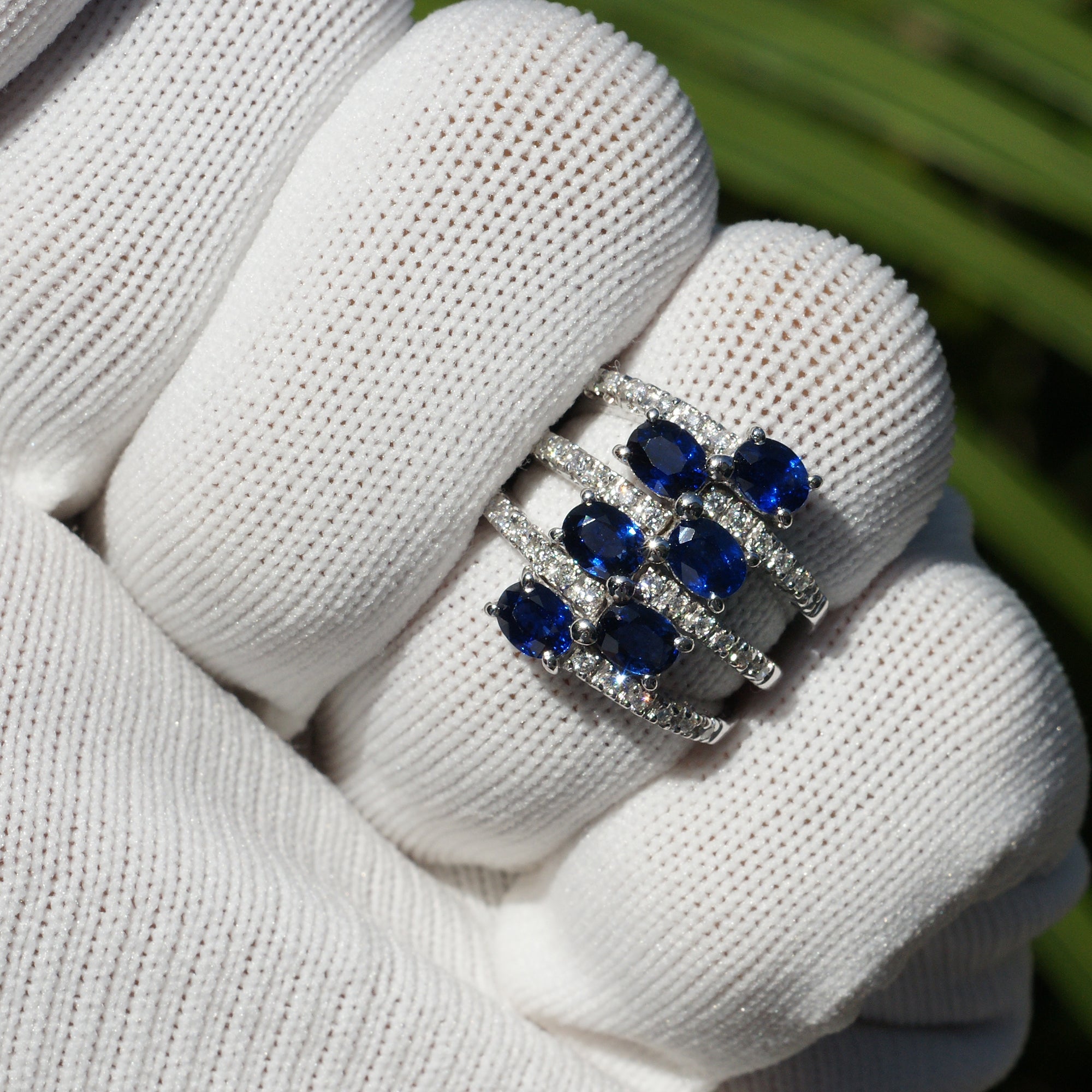 Sapphire cocktail anniversary diamond band white gold