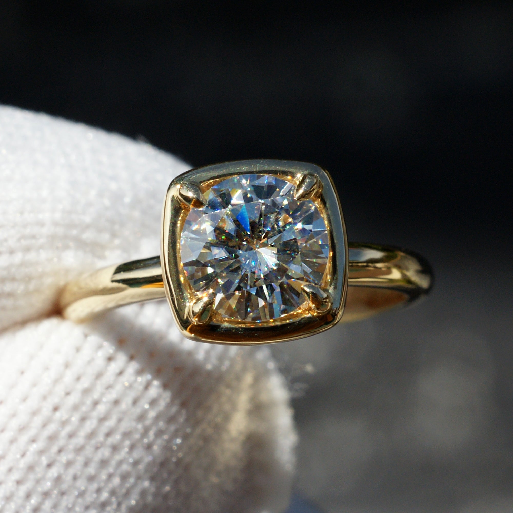 Round Moissanite Ring 18k Yellow Gold - The Jane 7mm