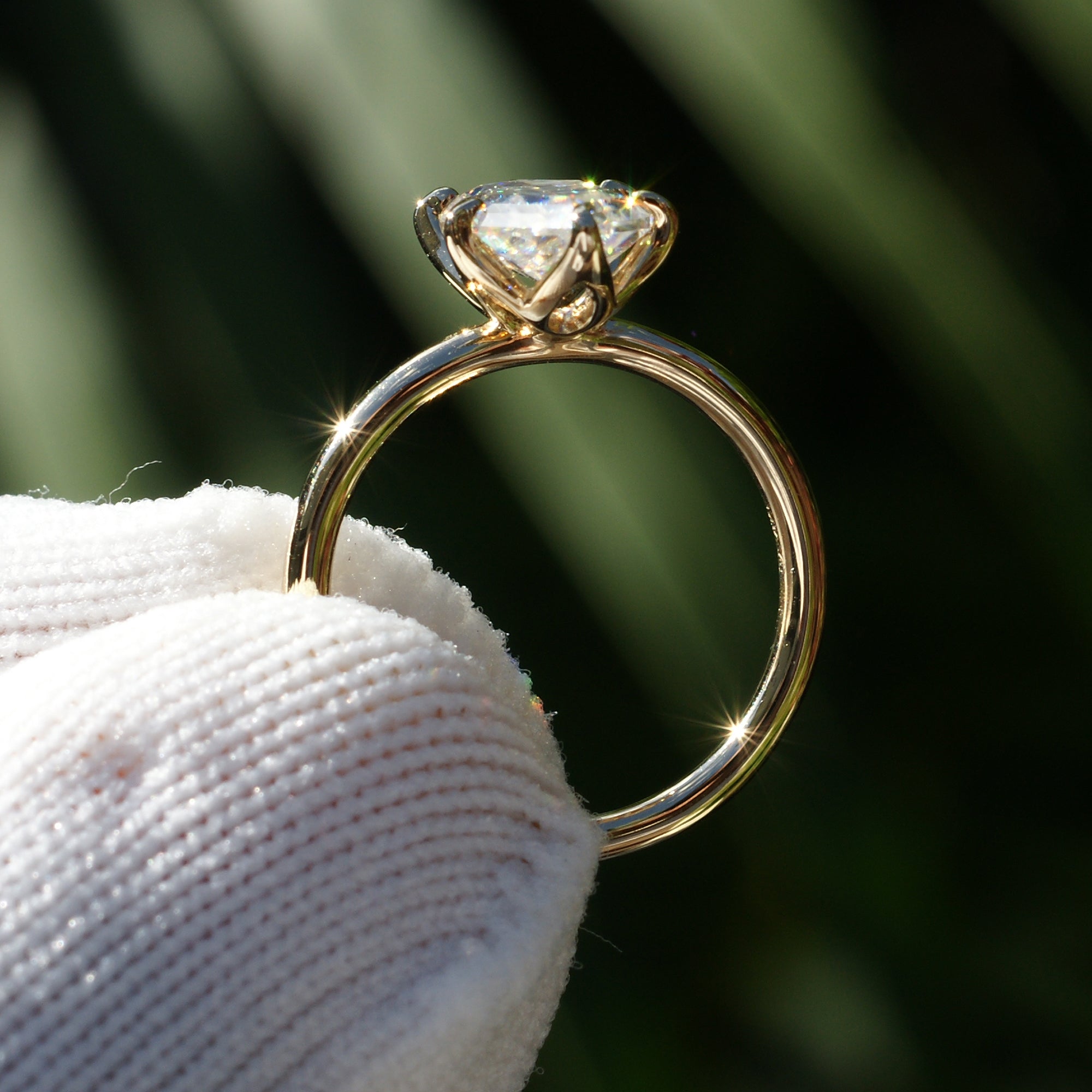 Solitaire moissanite hexagon kite cut yellow gold engagement ring