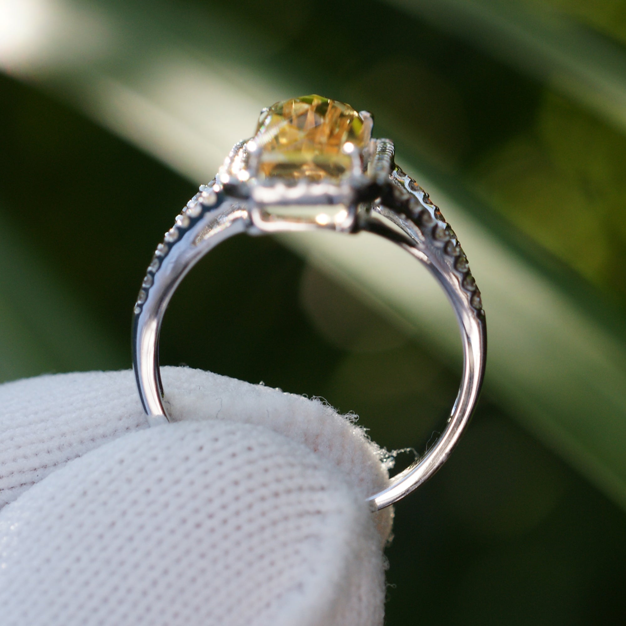 Split Band Citrine Diamond Halo Ring