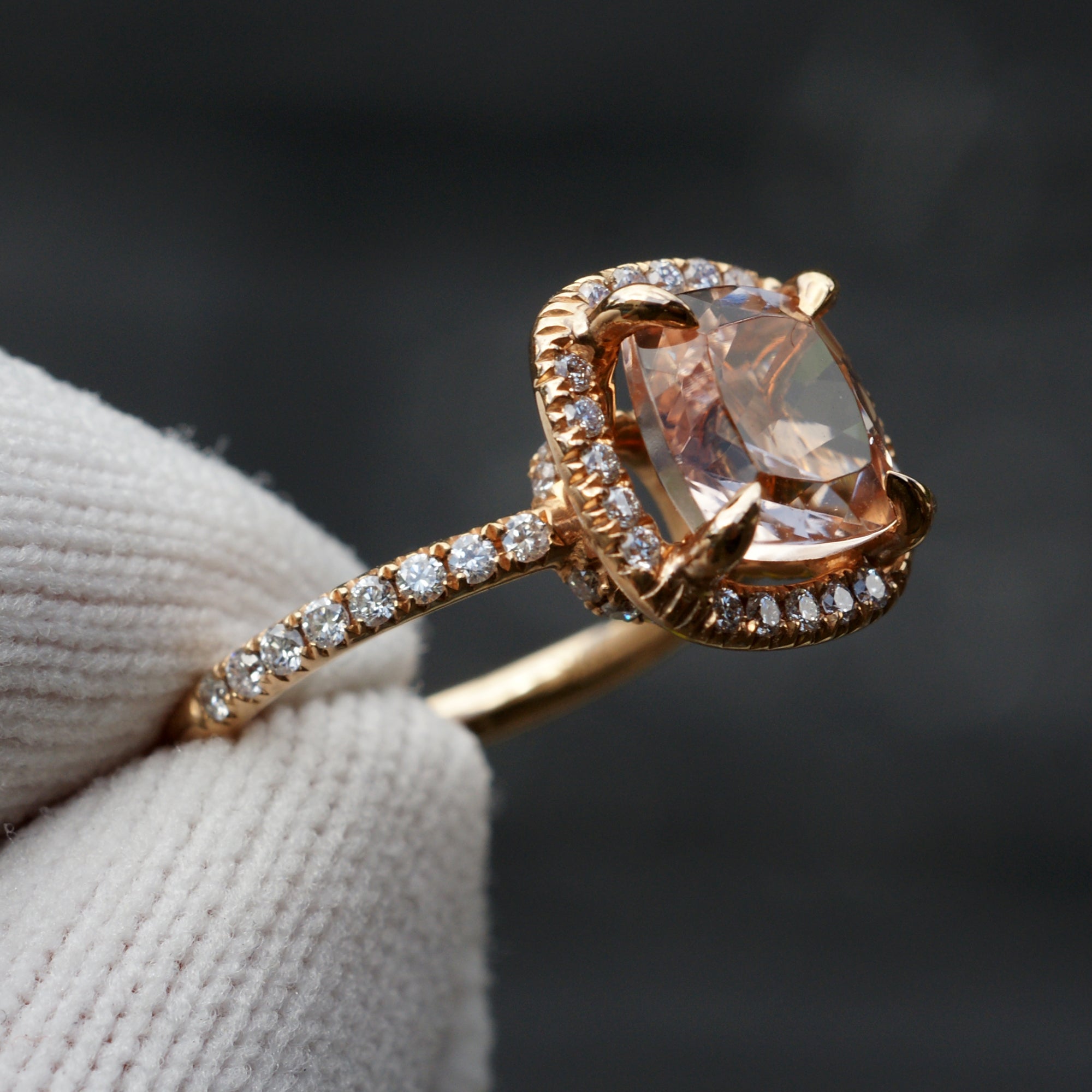 Square Cushion Morganite Ring 14k Rose Gold 8x8mm - The Drenched