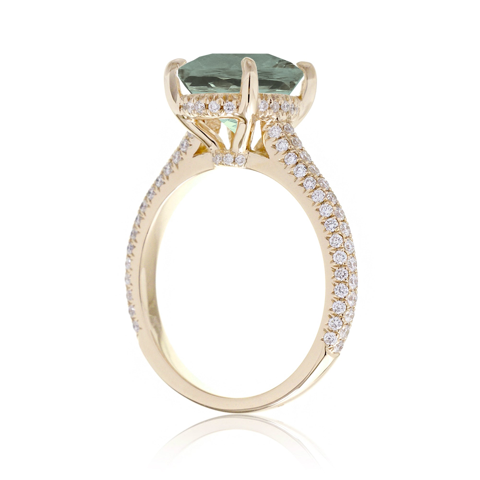Oval Green Sapphire Engagement Ring with Triple Diamond Band in Platinum or Gold