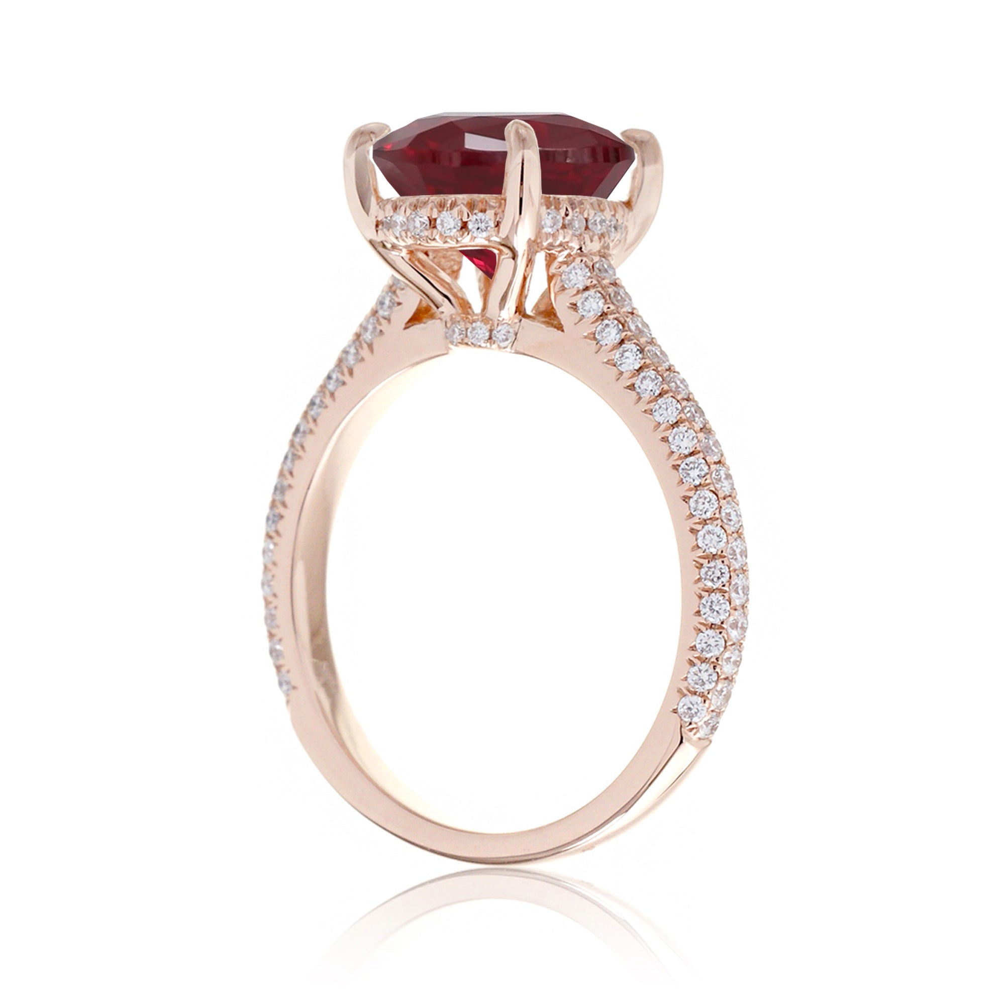 Oval Ruby Engagement Ring with Triple Diamond Band in Platinum or Gold