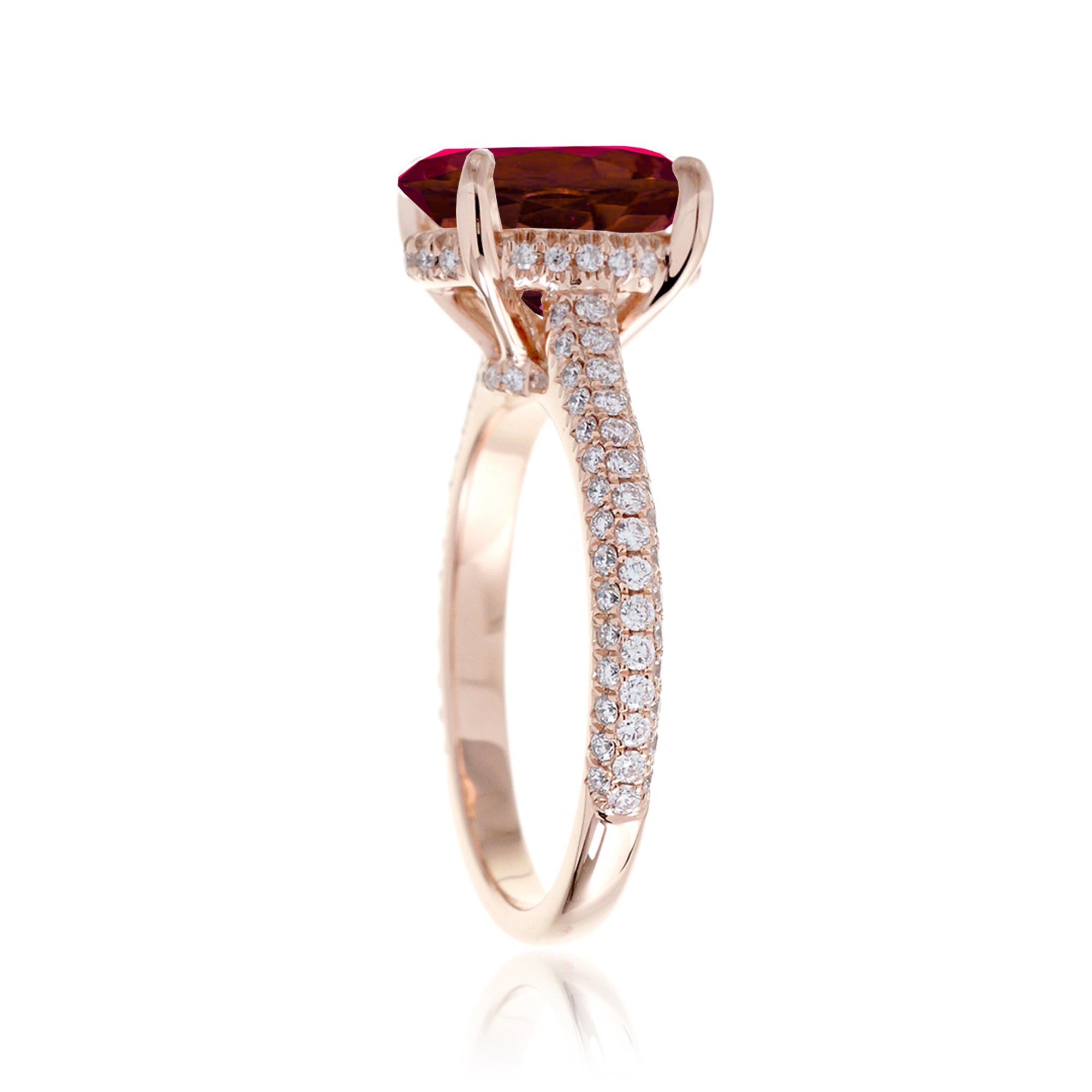 Oval Ruby Engagement Ring with Triple Diamond Band in Platinum or Gold