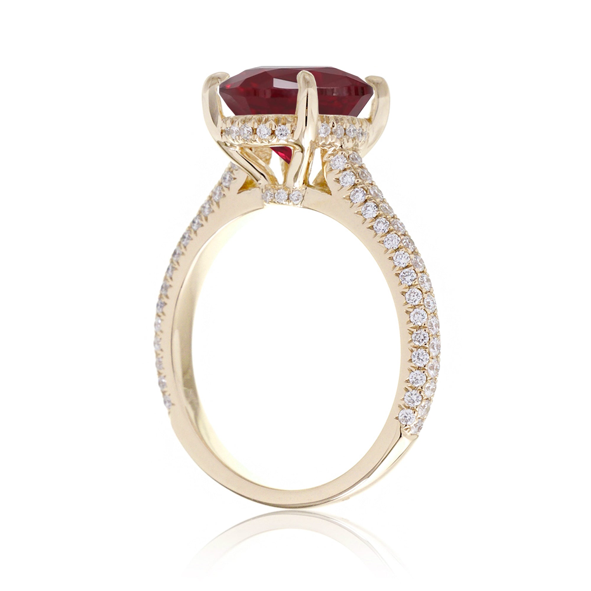 Bold Oval Ruby Ring with Diamond Accents in Yellow, Rose, or White Gold
