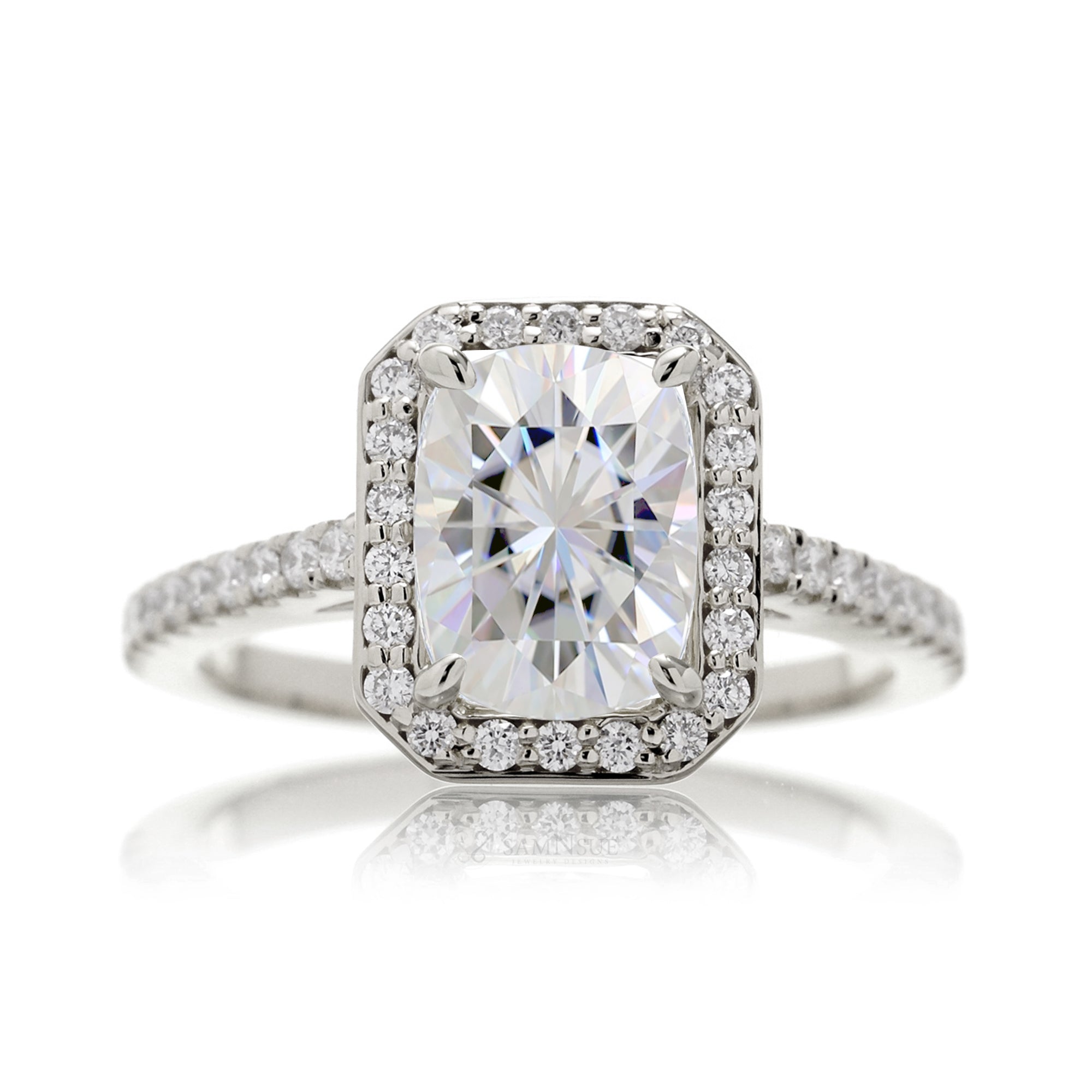 The Steffy Long Cushion Moissanite Ring