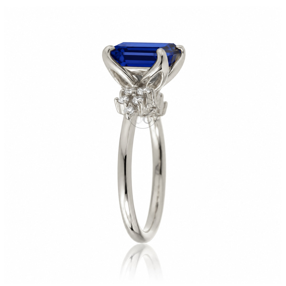 The Stella Emerald Cut Blue Sapphire Ring
